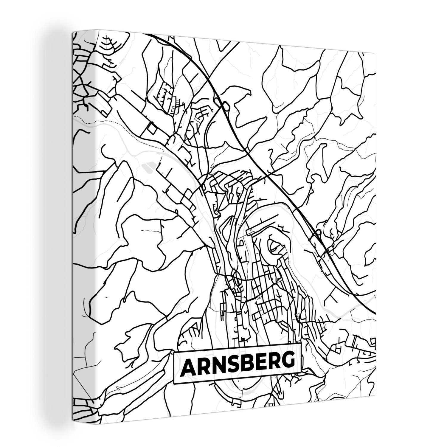 OneMillionCanvasses® Leinwandbild Arnsberg - Karte - Stadtplan, (1 St), Leinwand Bilder für Wohnzimmer Schlafzimmer | Leinwandbilder