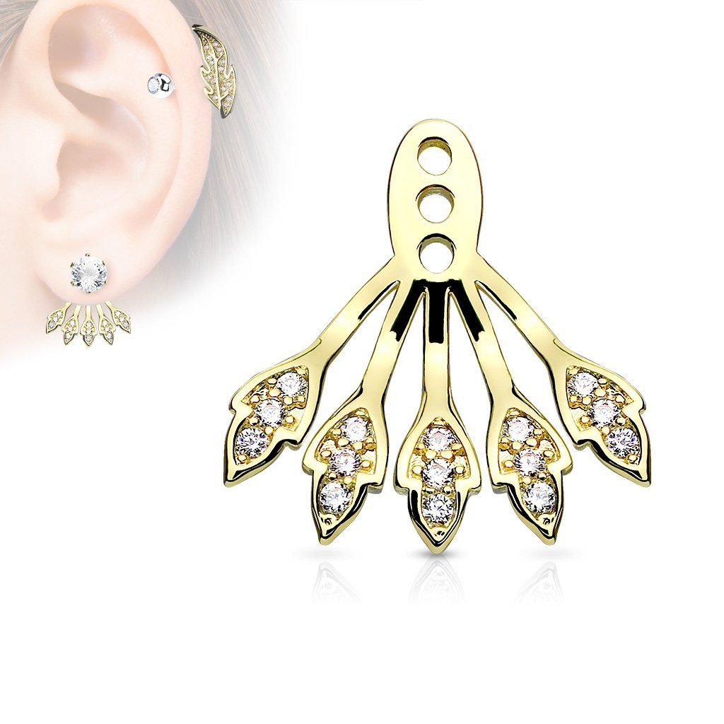 BUNGSA Ohrklemme Cartilage Stud Ohrring aus (1 Messing Ohrschmuck Damen Gold Ergänzung Fächer Blatt Stück, Ohrringe 2-tlg)