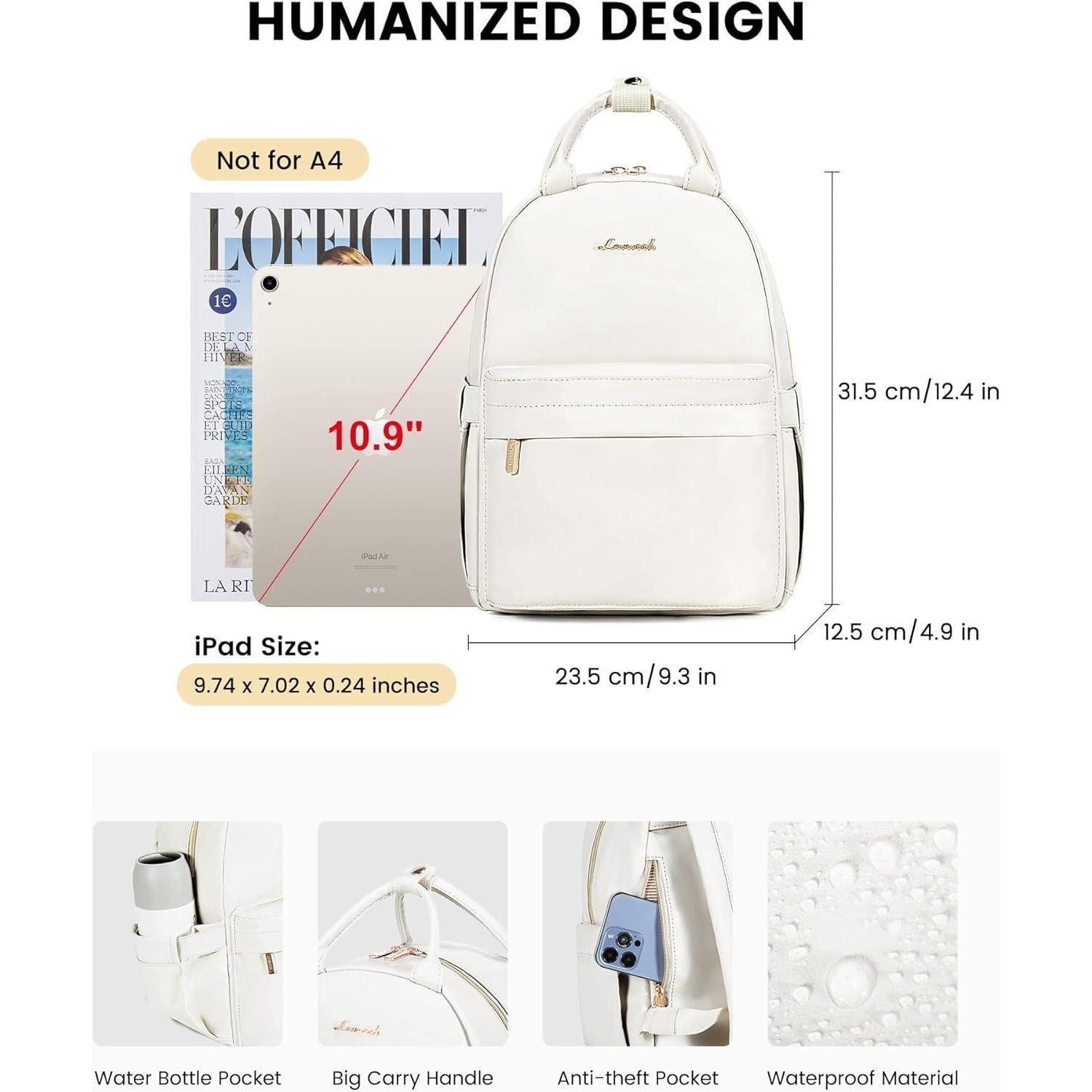 LuxusKollektion Cityrucksack Rucksack Leder Damen Mini Wasserdicht 2in1 Cityrucksack 11 zoll Weiß