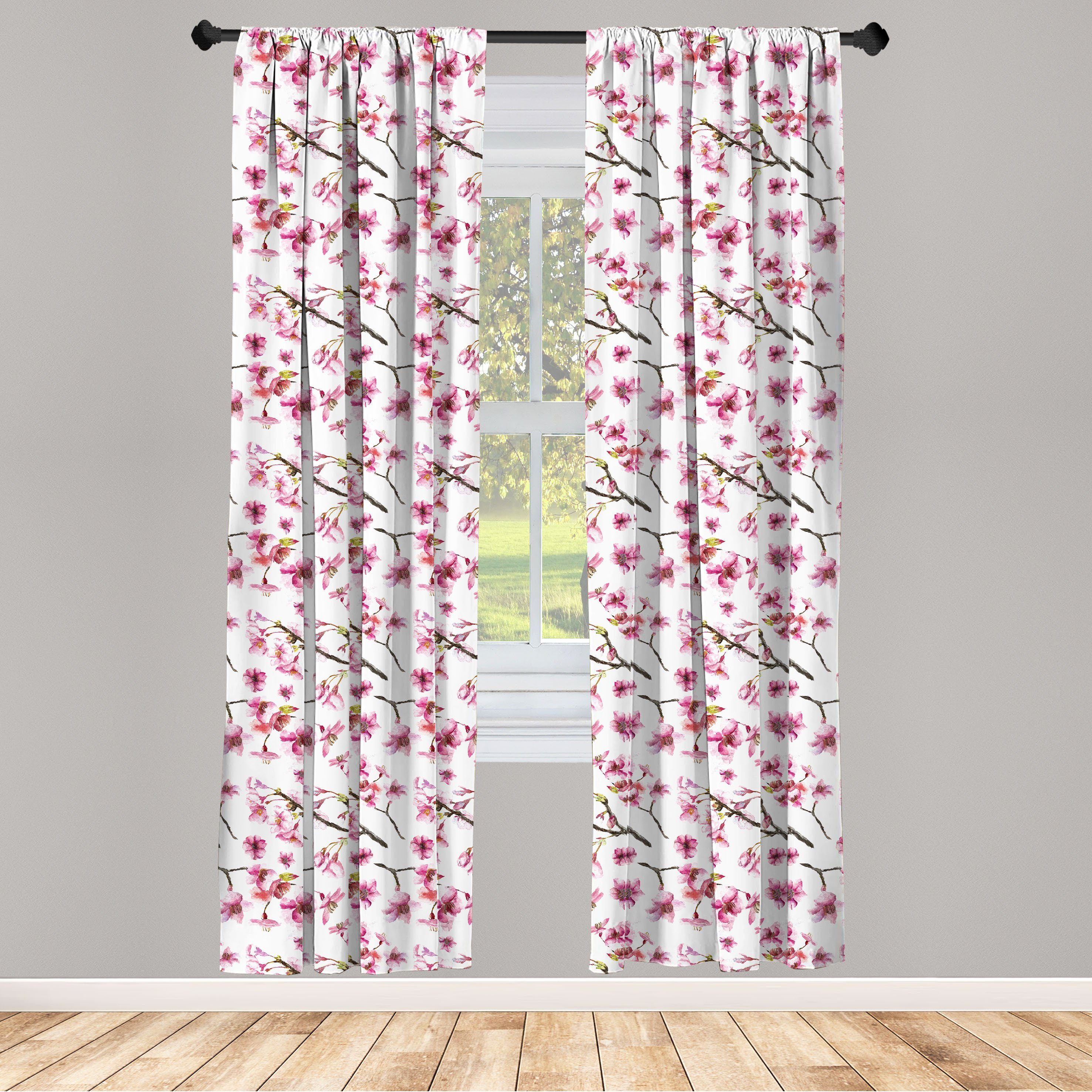 Sakura-Zweig Vorhang Gardine Kirschblüte Abakuhaus, für Wohnzimmer Schlafzimmer Microfaser, Dekor,