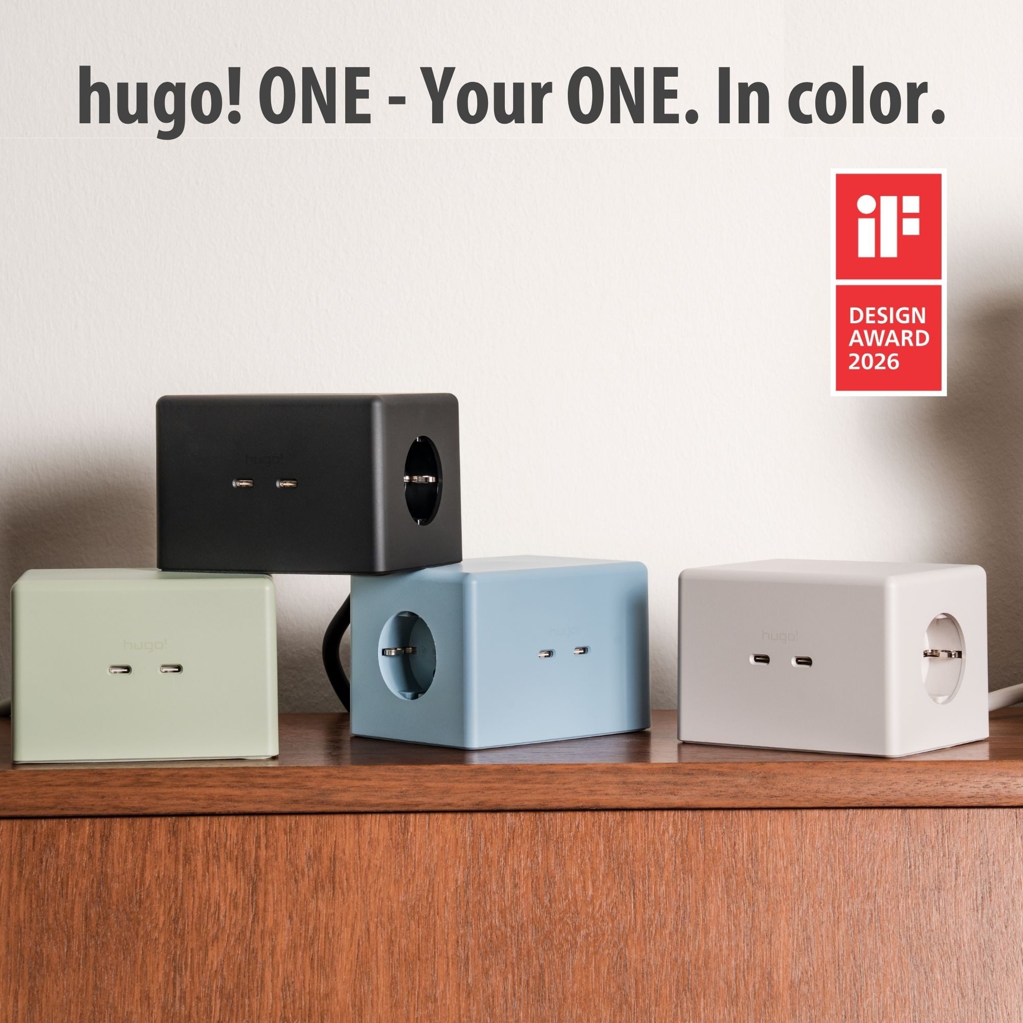 Brennenstuhl hugo! ONE 2nd Gen. Steckdosenwürfel mit USB C 20W PD, Wireless Charger Steckdosenleiste 2-fach (Kabellänge 2 m) – Bild 2 von 5