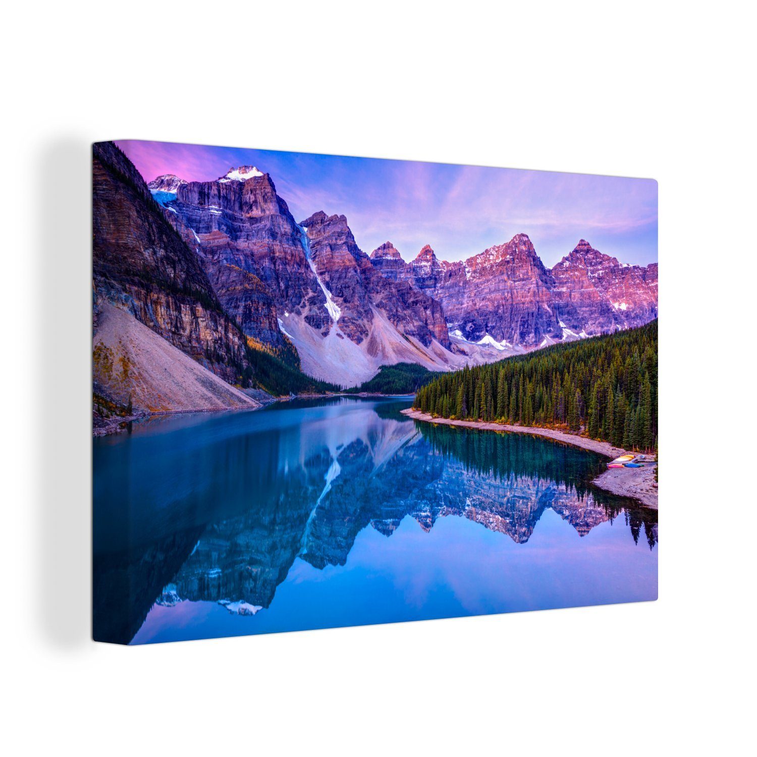 OneMillionCanvasses® Leinwandbild Lila Himmel über dem Banff National Park in Alberta, (1 St), Wandbild Leinwandbilder, Aufhängefertig, Wanddeko, 30x20 cm