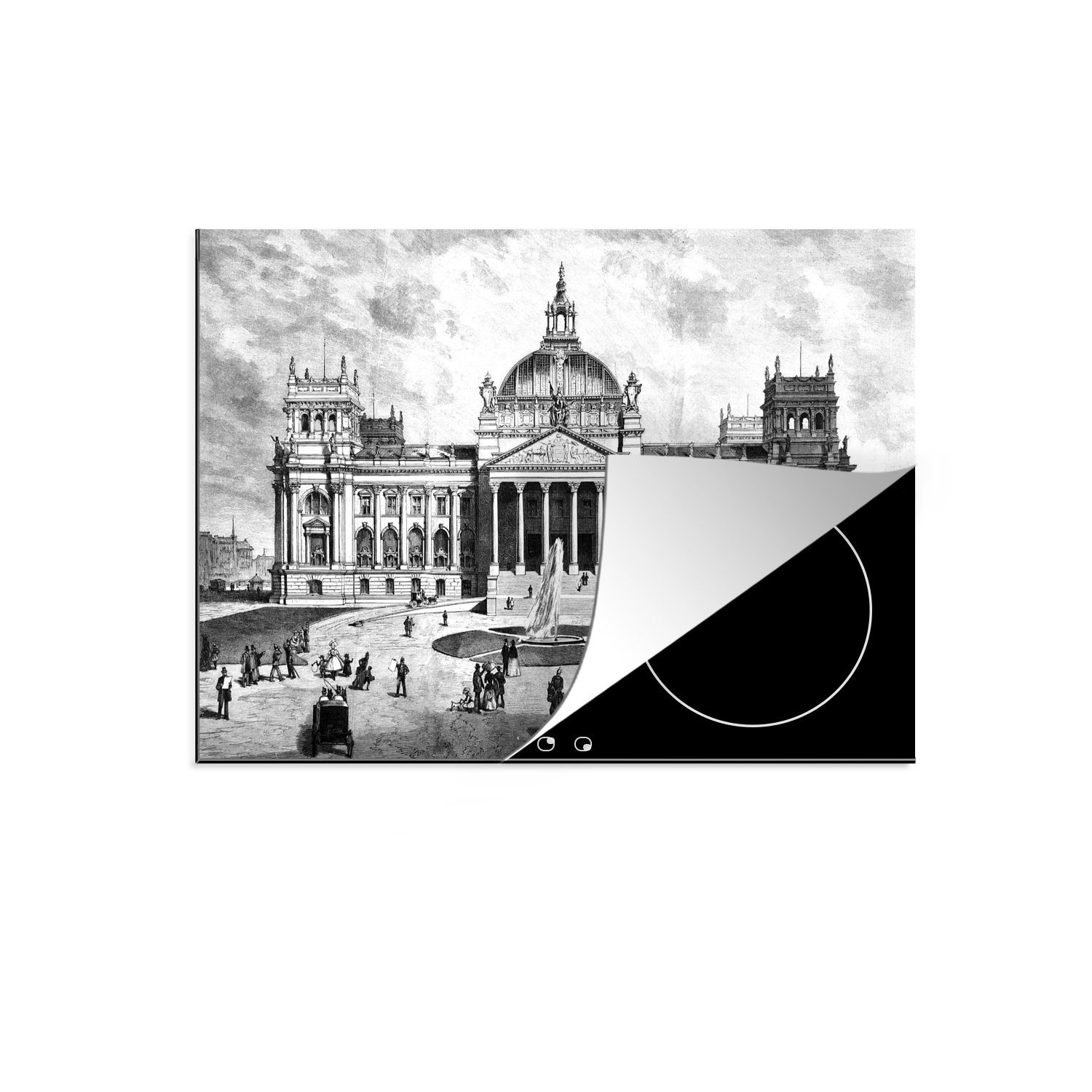 Reichstagsgebäudes aus 70x52 nutzbar, tlg), Mobile Arbeitsfläche MuchoWow Herdblende-/Abdeckplatte des Illustration Eine (1 19., Vinyl, Ceranfeldabdeckung dem cm,