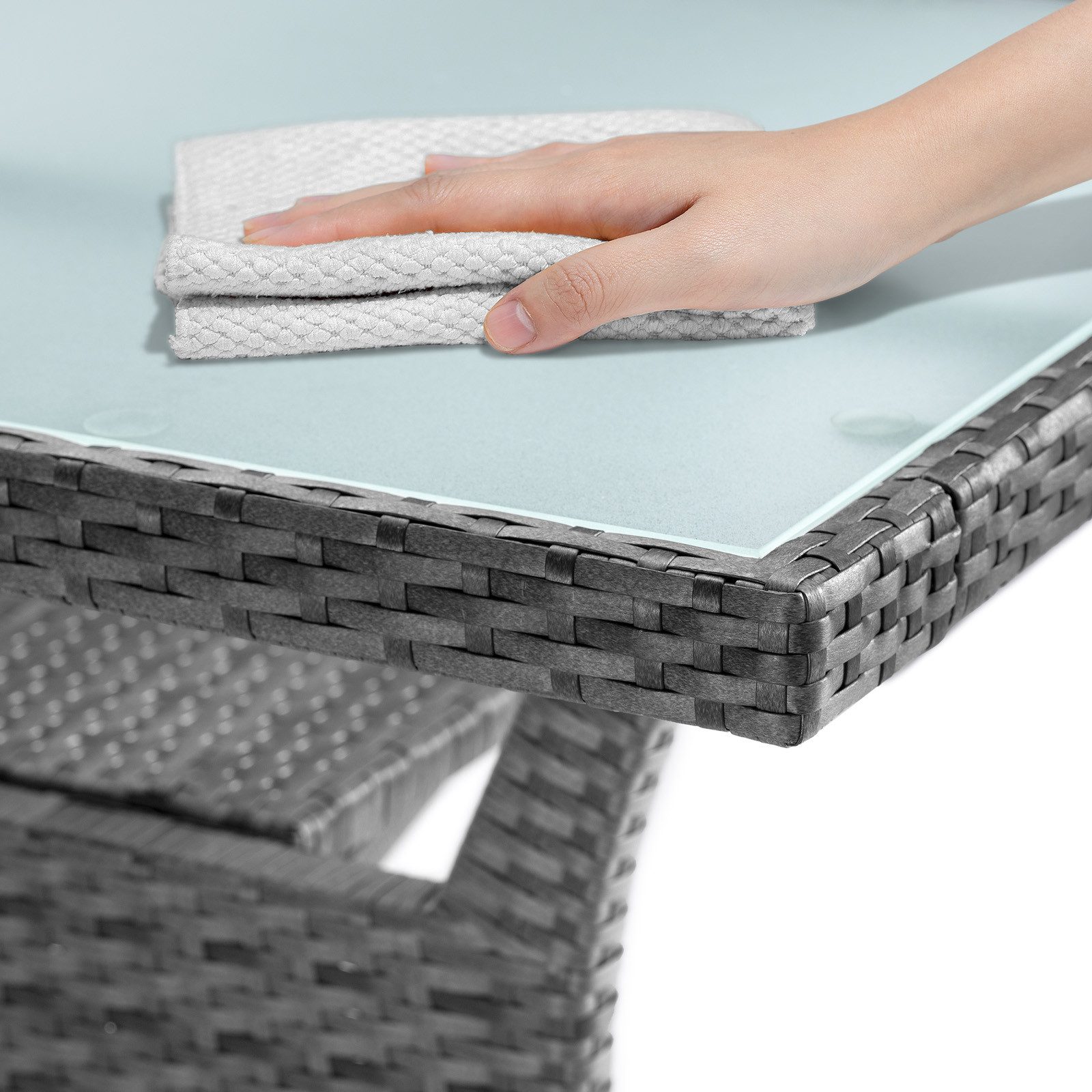 Casaria Gartentisch (1-St), Polyrattan 190x90x74 cm mit Ablage Sicherheits Glasplatte