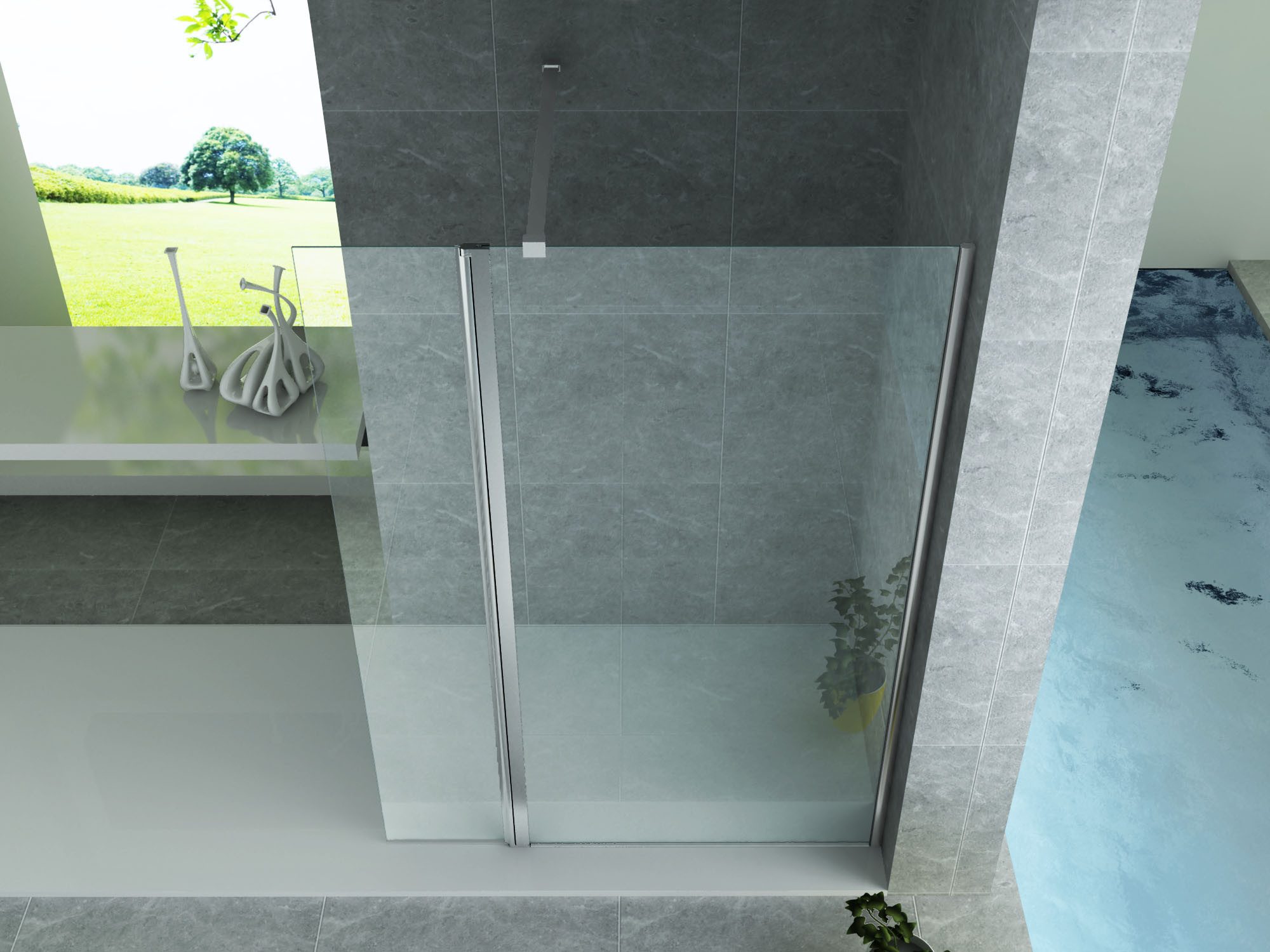 Belvit Walk-in-Dusche BV-DW1-60, (1 tlg), 200x60cm 8mm Glas Aluminium Nano Beschichtung Duschabtrennung