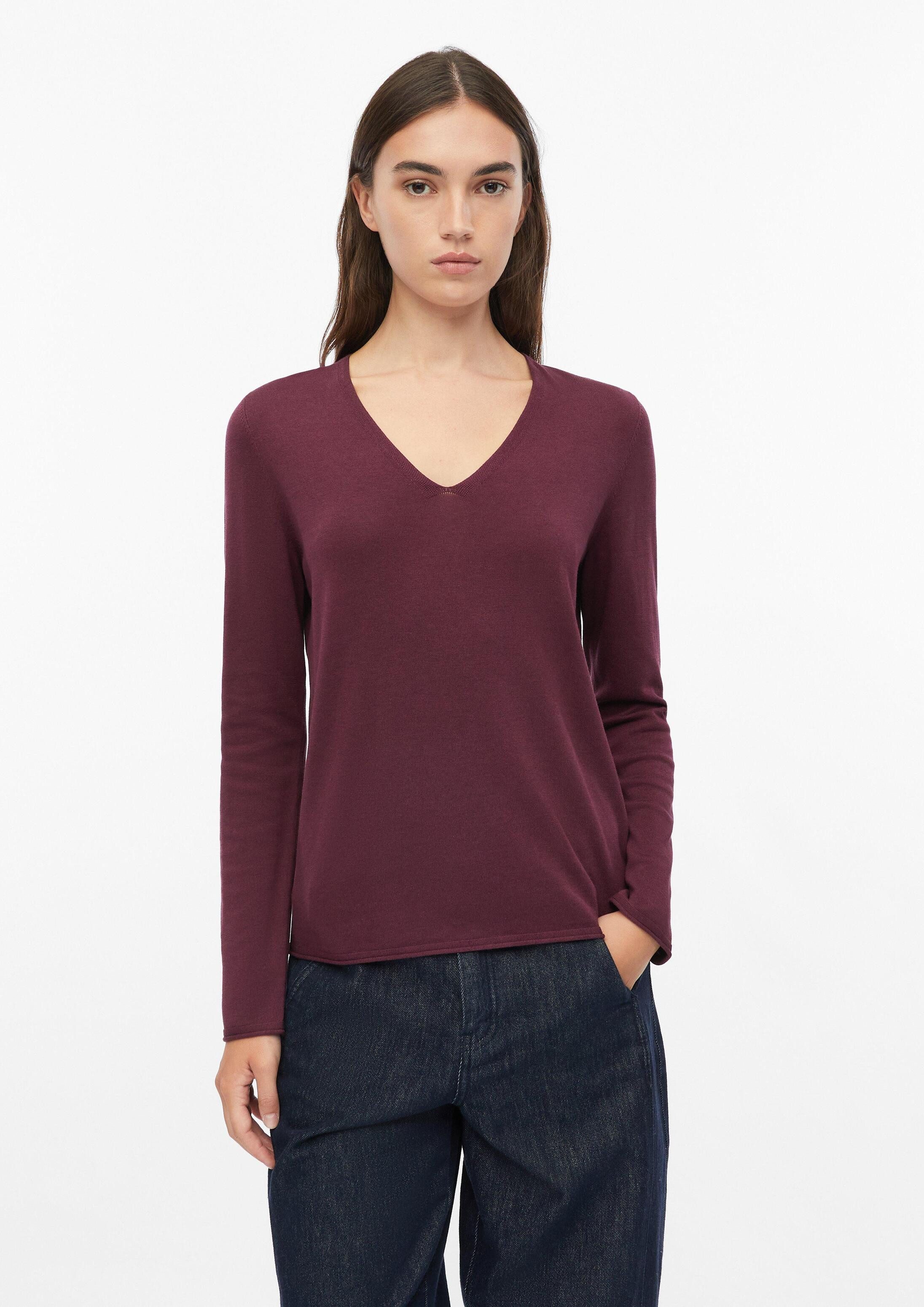 s.Oliver Longpullover Strickpullover Strickpullover mit V-Ausschnitt und Rollkanten