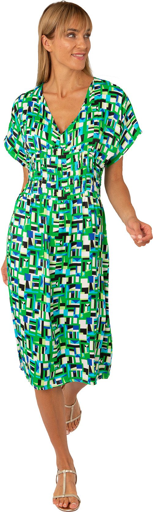 Estefania for woman Sommerkleid 191-5315 Knielanges Kleid aus Viskose mit V-Ausschnitt elastische Taille