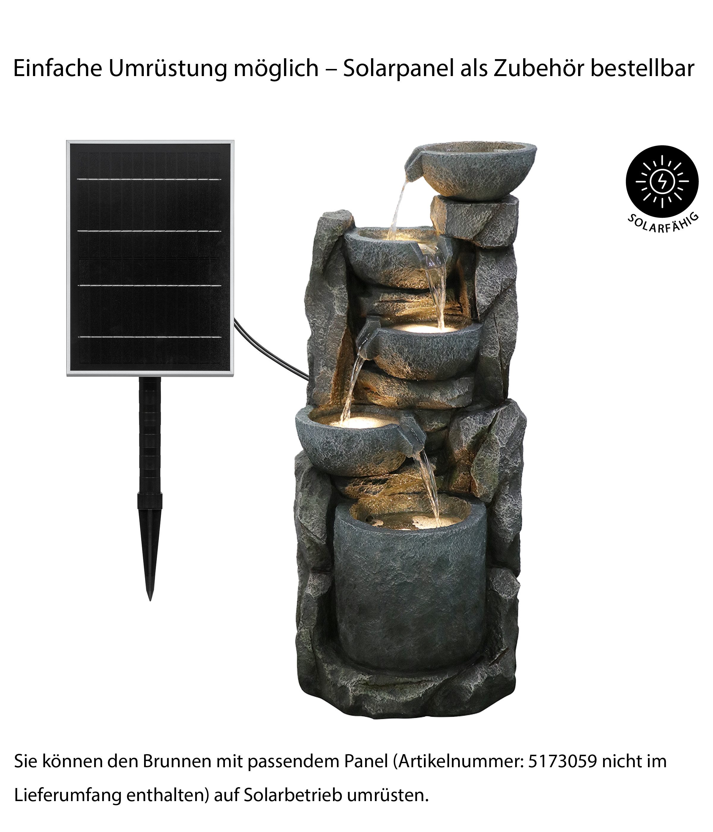 Dehner Gartenbrunnen Gresta, mit LED Beleuchtung, 40.5 x 97.5 x 40.5 cm, Polyresin, schwarz, 40,5 cm Breite, frostbeständig, solarfähiger Kaskadenbrunnen, inkl. Pumpe / Trafo