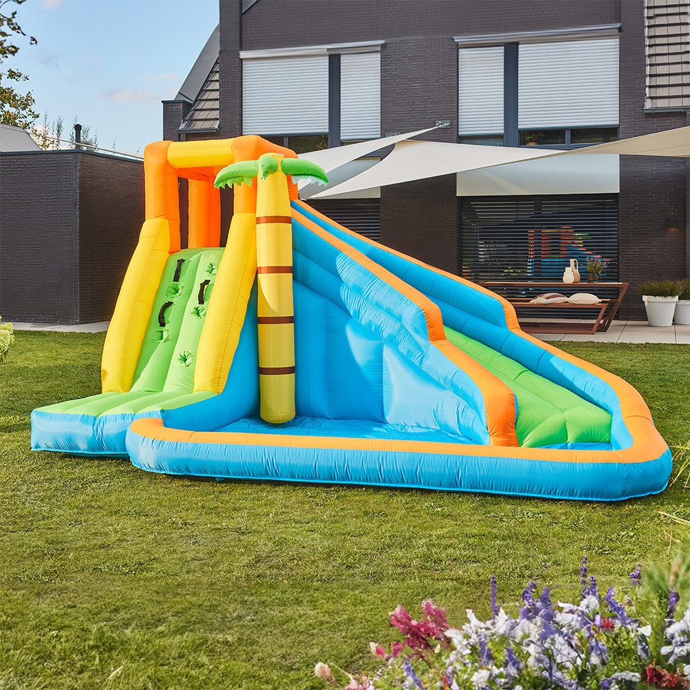 HOME DELUXE Hüpfburg Aufblasbarer Wasserpark VIVI, (400 x 300 x 225 cm), inkl. Gebläse, Wasserpark für Kinder mit Wasserrutsche & Planschbecken