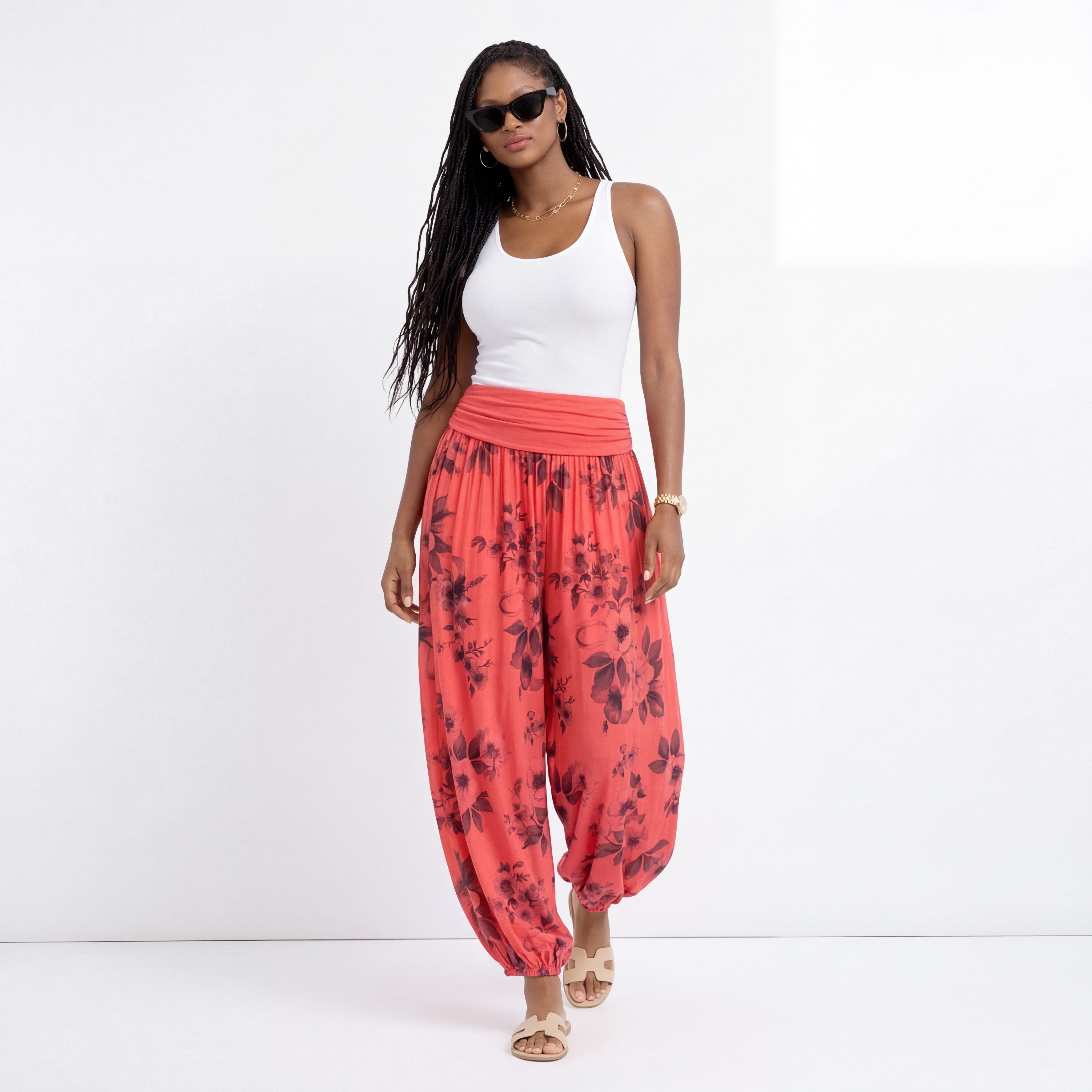 YC Fashion & Style Strandhose Haremshose mit Blumenprint – weiter Schnitt, One Size (34-48) mit elastischem Bund