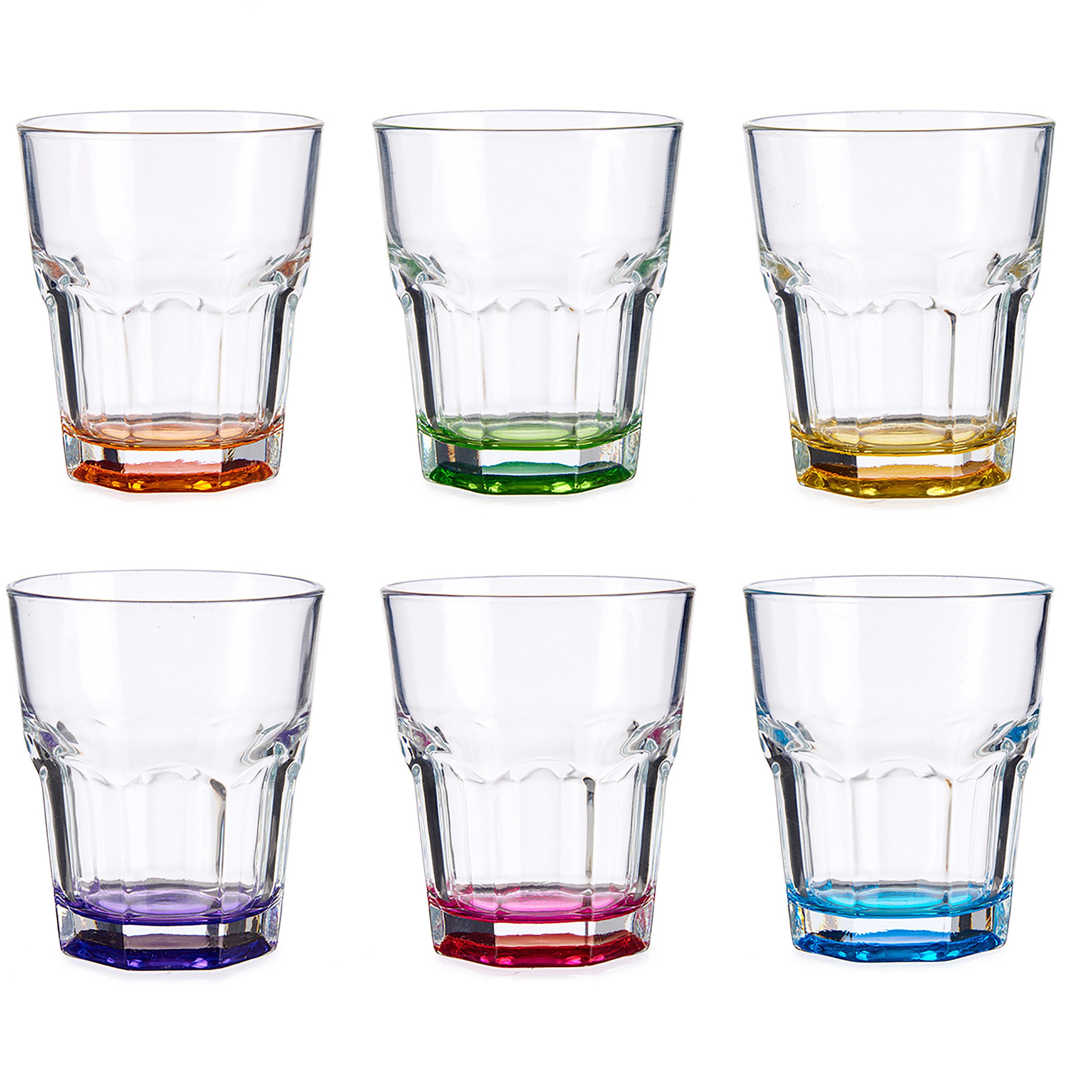 Annastore Gläser-Set Trinkgläser Wassergläser Cocktailgläser Saftgläser Longdrinkgläser, Mit buntem Glasboden, Spülmaschinenfest