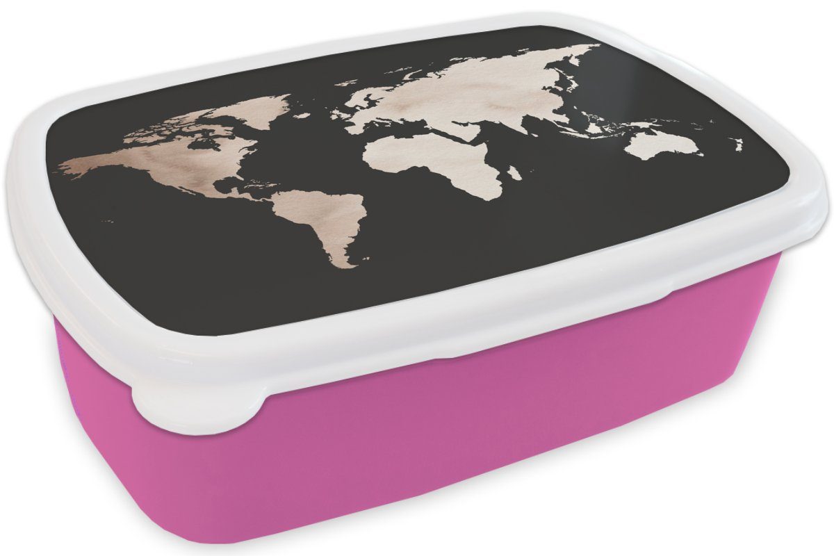 rosa MuchoWow (2-tlg), Lunchbox Kunststoff, Weltkarte Kunststoff Brotdose Snackbox, für Schwarz, Mädchen, Braun - Kinder, Erwachsene, - Brotbox