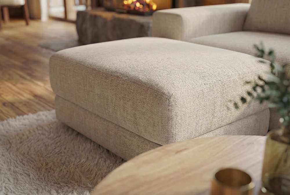 riess-ambiente Fußhocker LOFT 75cm champagner/beige - Chenille, Nosagfederung, Taschenfederkern (Einzelartikel, 1 St), Moderner Polsterhocker - ideal für moderne Wohnzimmer & Loft-Wohnungen