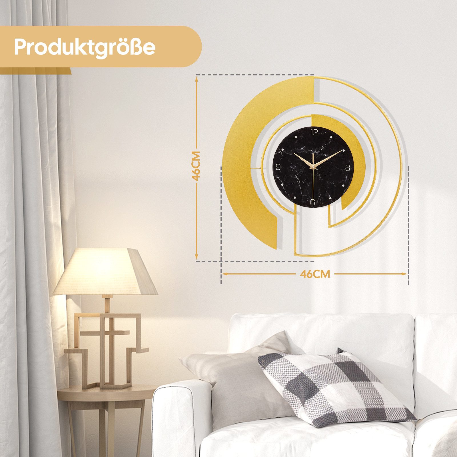 Yorbay Wanduhr 46cm Luxus Wanduhren Wohnzimmer Elegante Gold Schwarz Kombin günstig online kaufen