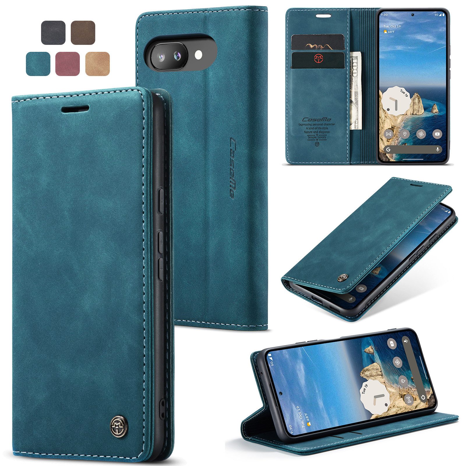 CaseMe Handyhülle Hülle für Google Pixel Klapphülle Google Pixel 9a Dunkles Zyanblau