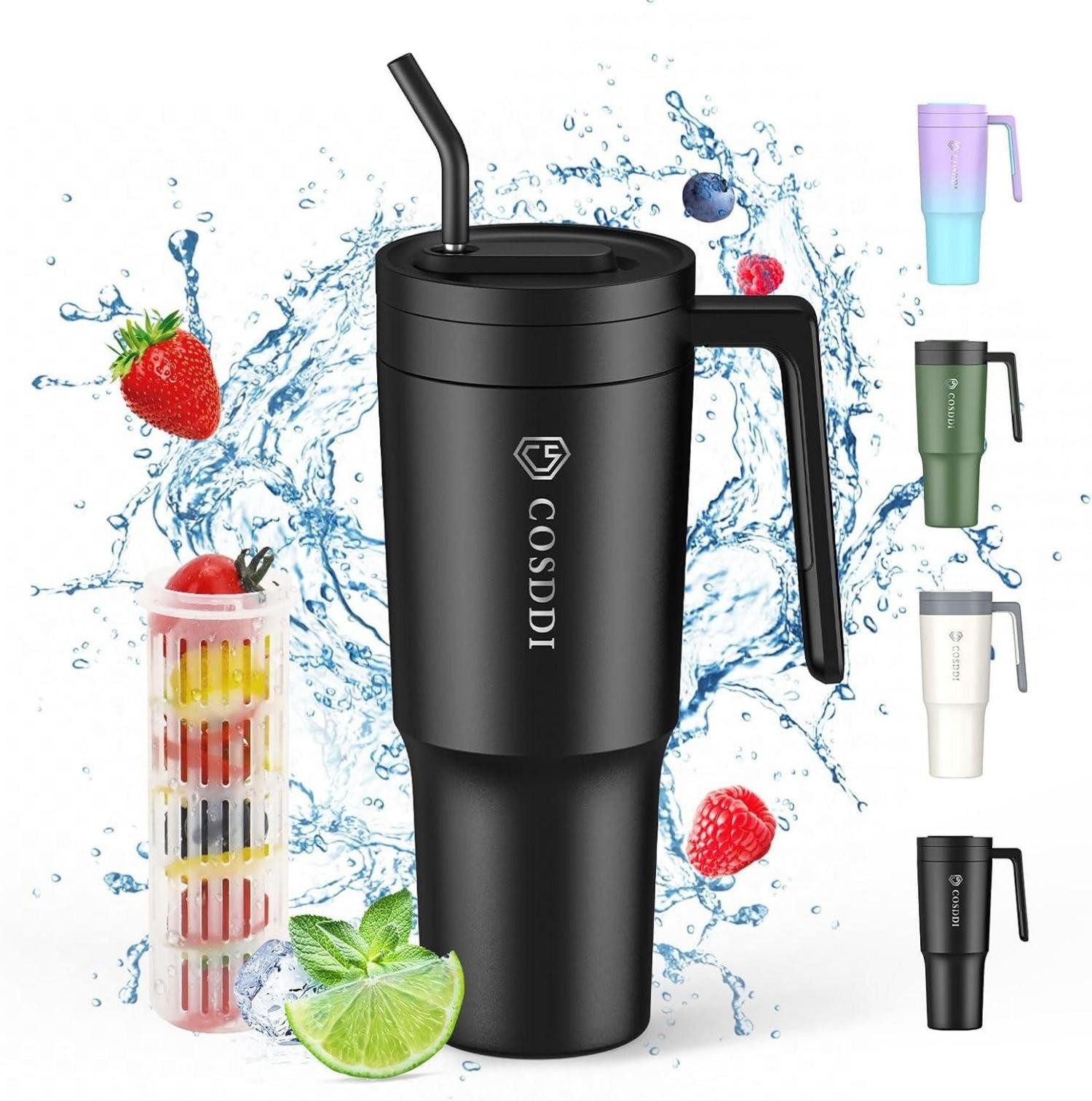 Thermobecher Thermobecher mit Strohhalm und Griff 40oz Doppelwandiger Edelstahl