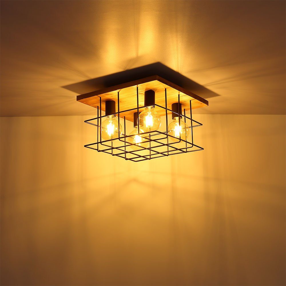 Globo Deckenstrahler, Leuchtmittel Lampe Holz inklusive, Käfig nicht schwarz Deckenleuchte Betonstahl-Gitter braun