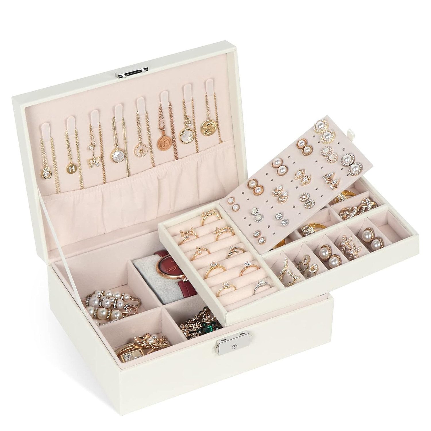 OSTWOLKE Schmuckkasten 2 Schichten Schmuckkästchen Schmuckschatulle Schmuck günstig online kaufen