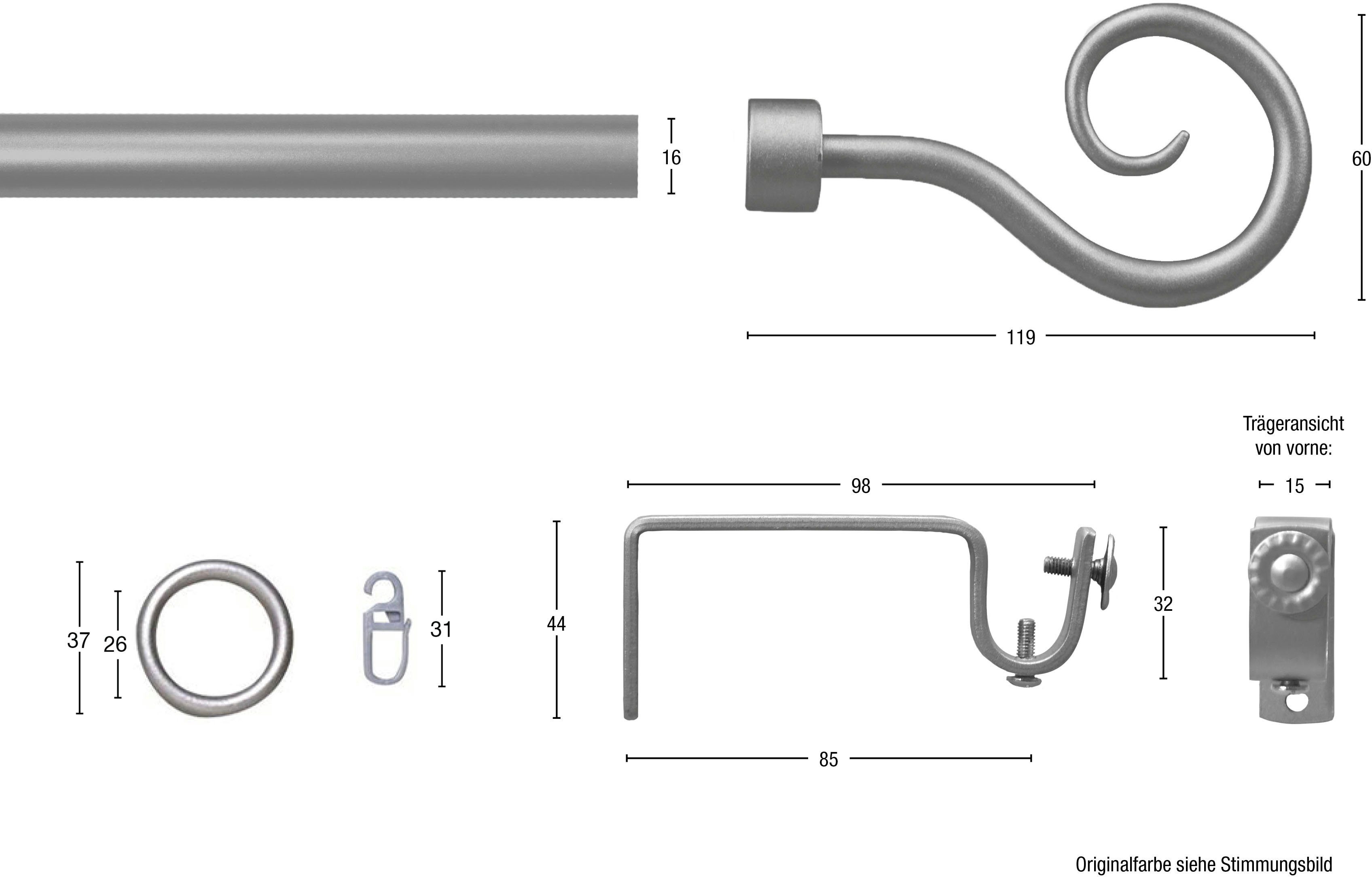 Gardinenstange Clara, GARESA, Ø 16 mm, 1-läufig, Wunschmaßlänge, verschraubt,  Vorhanggarnitur, mit Ringe und Haken, verlängerbar, edelstahl optik