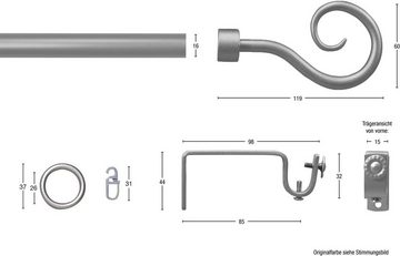 Gardinenstange Clara, GARESA, Ø 16 mm, 1-läufig, Wunschmaßlänge, verschraubt, Vorhanggarnitur, mit Ringe und Haken, verlängerbar, edelstahl optik