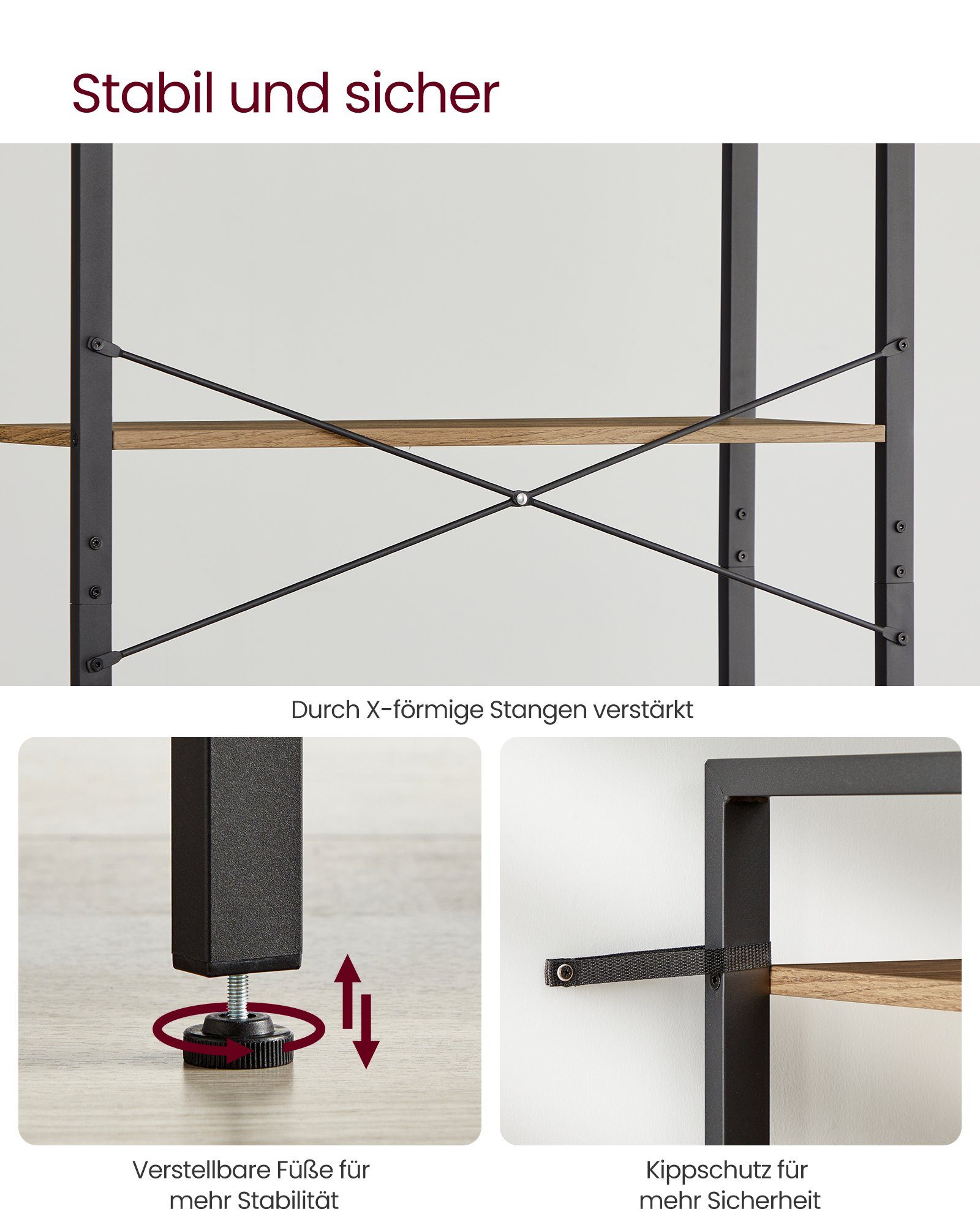 VASAGLE Bücherregal, Standregal, 120/153/186 cm, mit 4/5/6 Ebenen günstig online kaufen