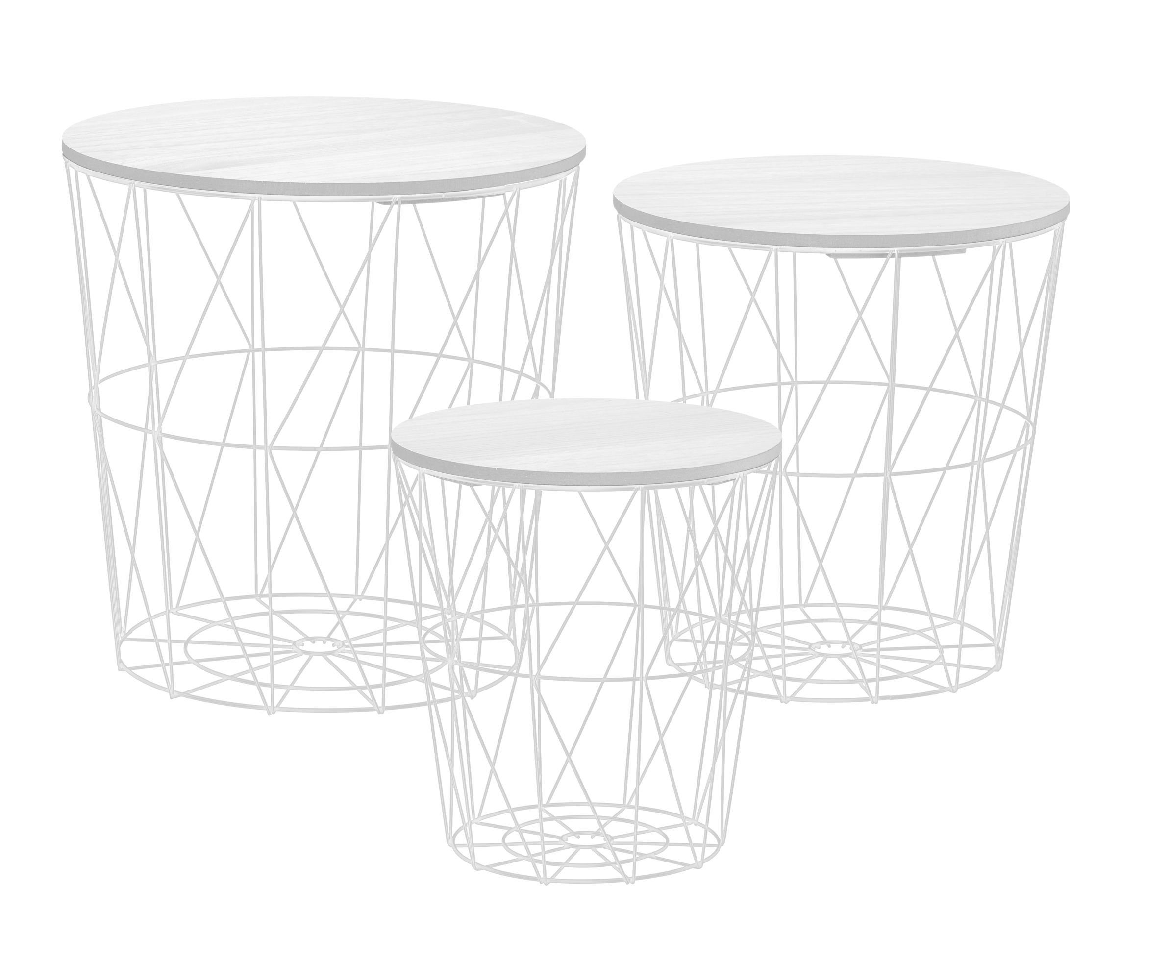 Spetebo Beistelltisch Metall Beistelltisch weiß mit Holzplatte - 3er Set (3er Set)