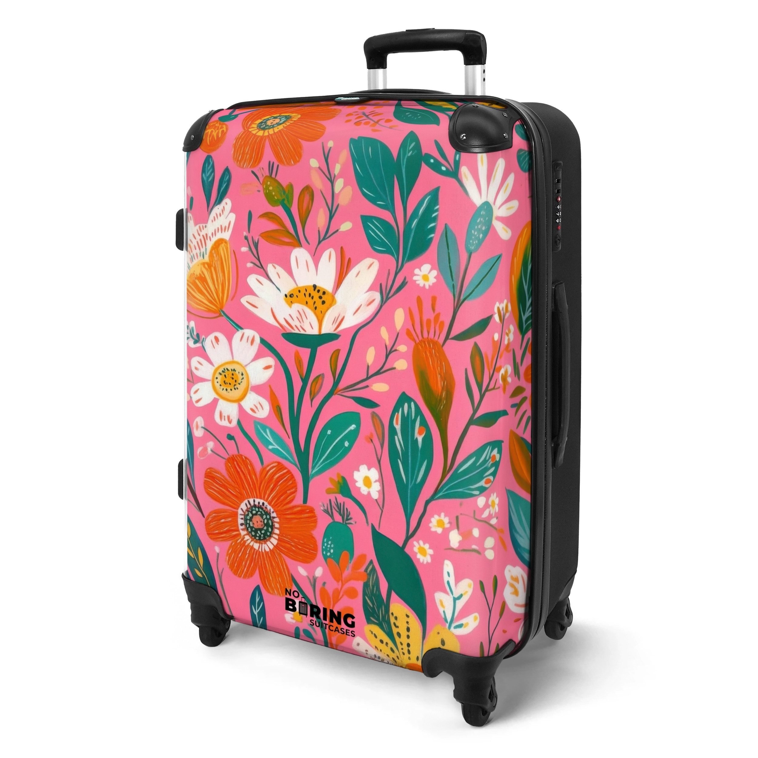 NoBoringSuitcases.com© Hartschalen-Trolley Feldblumen mit rosa Hintergrund günstig online kaufen