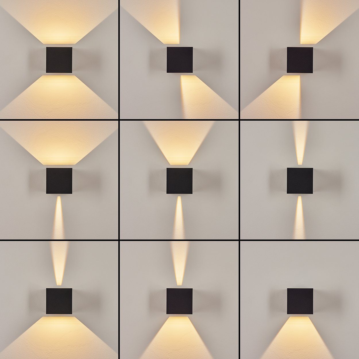 hofstein Außen-Wandleuchte »Salbertand« moderne Außenlampe aus Metall in Schwarz, 3000 Kelvin, Wandlampe mit verstellbarem Lichtspiel, LED 3 Watt, 308 Lumen, IP54