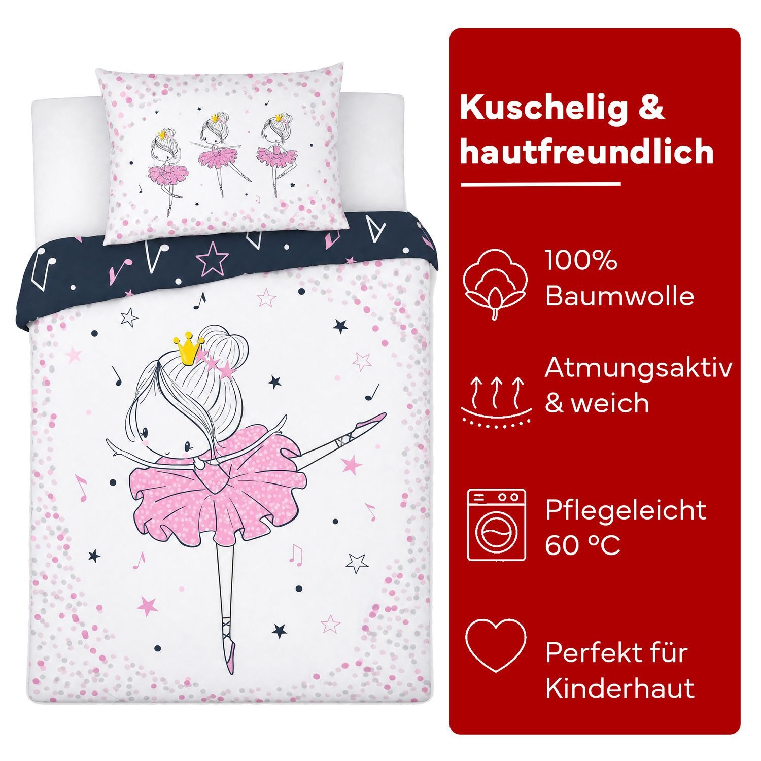 texpot Bettwäsche Kinderbettwäsche Balerina bedruckt Garnitur, 2 teilig