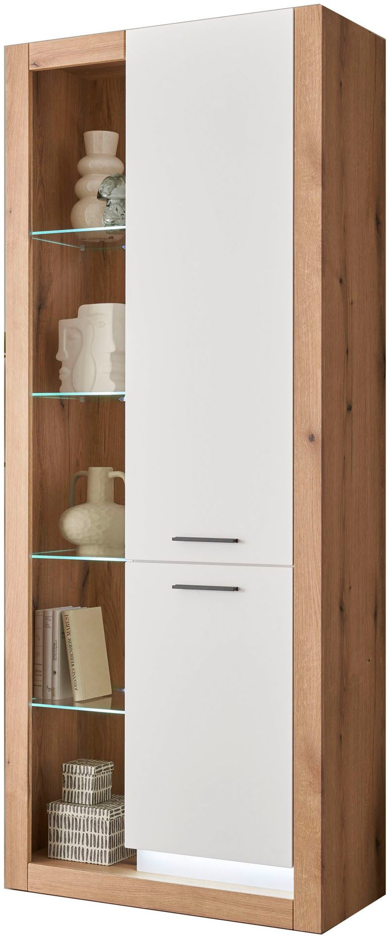 Home affaire Vitrine Brixen, Vitrinenschrank in Eiche Dekor, moderne Standvitrine Metallgriffe, ausreichend Stauraum, vielseitig einsetzbar, 80 cm breit