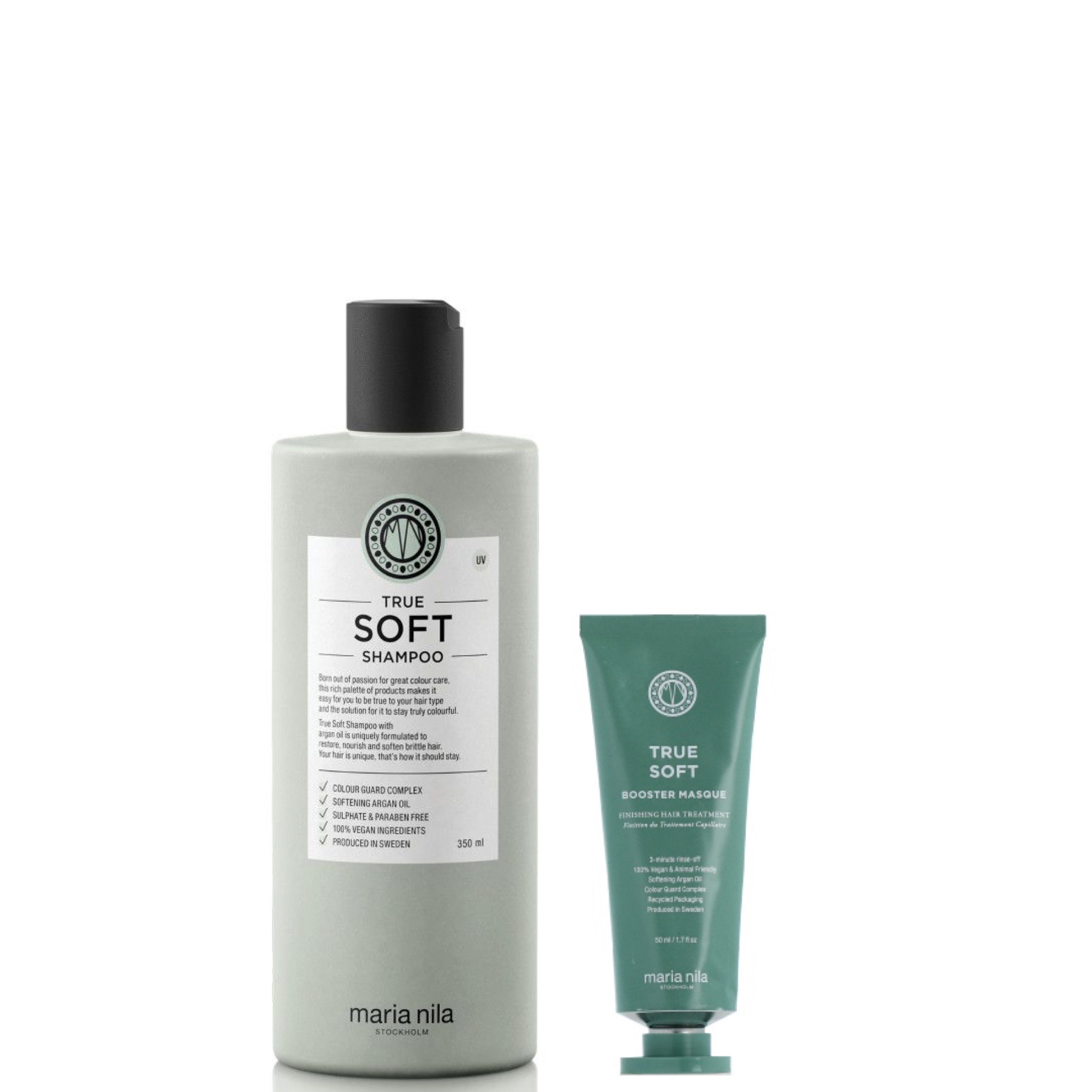Maria Nila Haarpflege-Set Maria Nila True Soft Shampoo 350 ml + Booster Masque 50 ml, 2-tlg., mit Arganöl