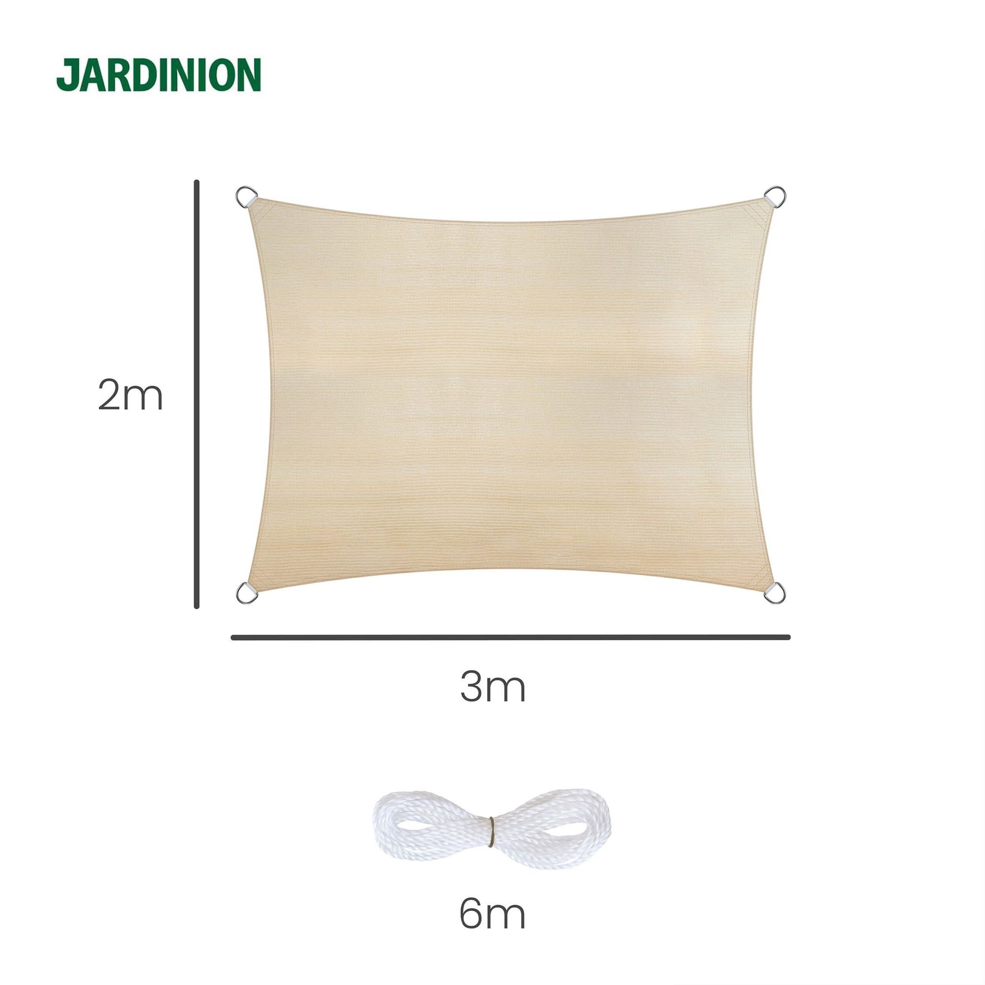 Jardinion Sonnensegel, (Rechteckig 2 x 3m Beige Sonnenschutz, Luftdurchlässig, 1-tlg), inkl. Befestigungsseil