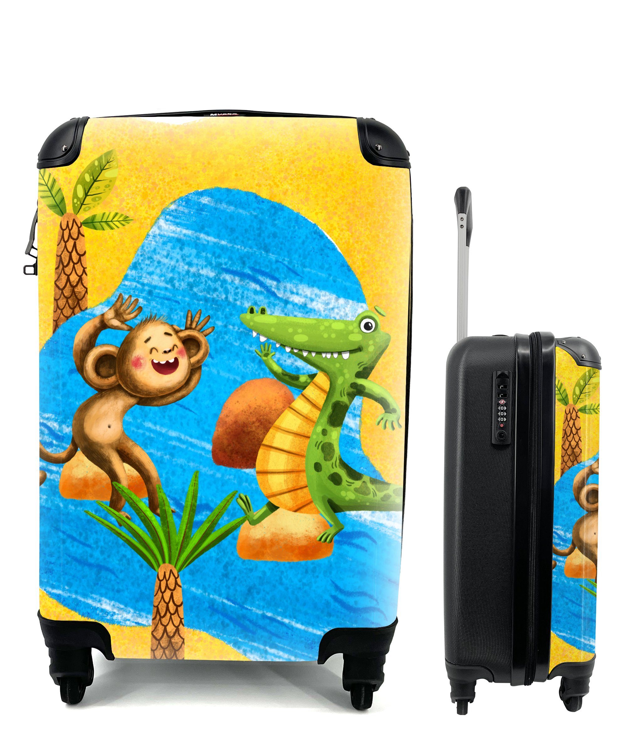 MuchoWow Handgepäckkoffer Affe - Krokodil - Wasser - Palme, 4 Rollen, Reisetasche mit rollen, Handgepäck für Ferien, Trolley, Reisekoffer