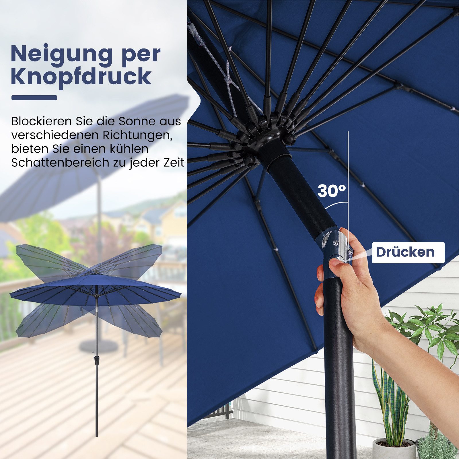 COSTWAY Sonnenschirm, für Balkon, Terrasse, 265cm, günstig online kaufen
