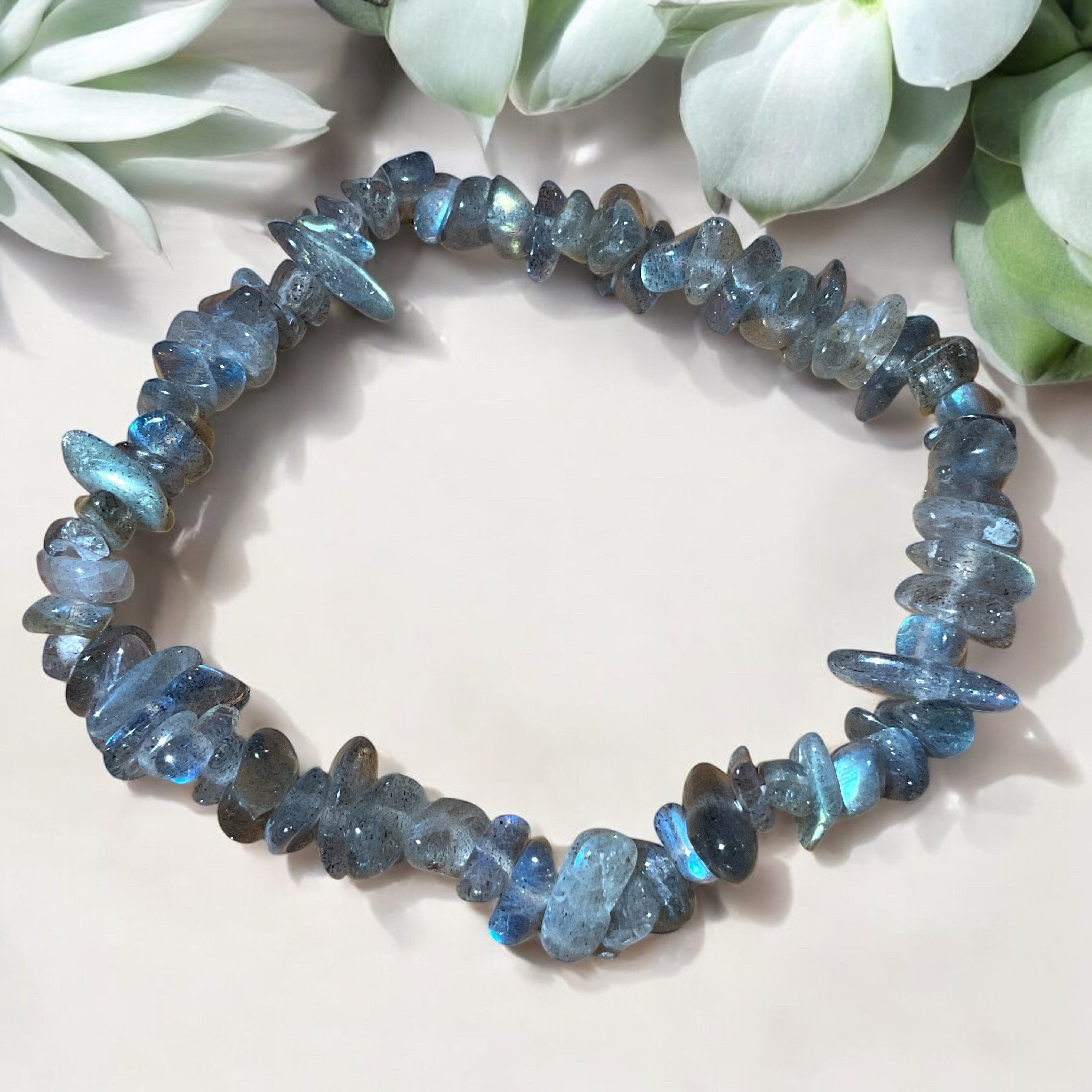 Steinfixx® Armband Labradorit Splitterarmband - Madagaskar - Der Seelenwärmer (Heilstein, 1-tlg., 18 cm Umfang), 100 % echt, Handarbeit