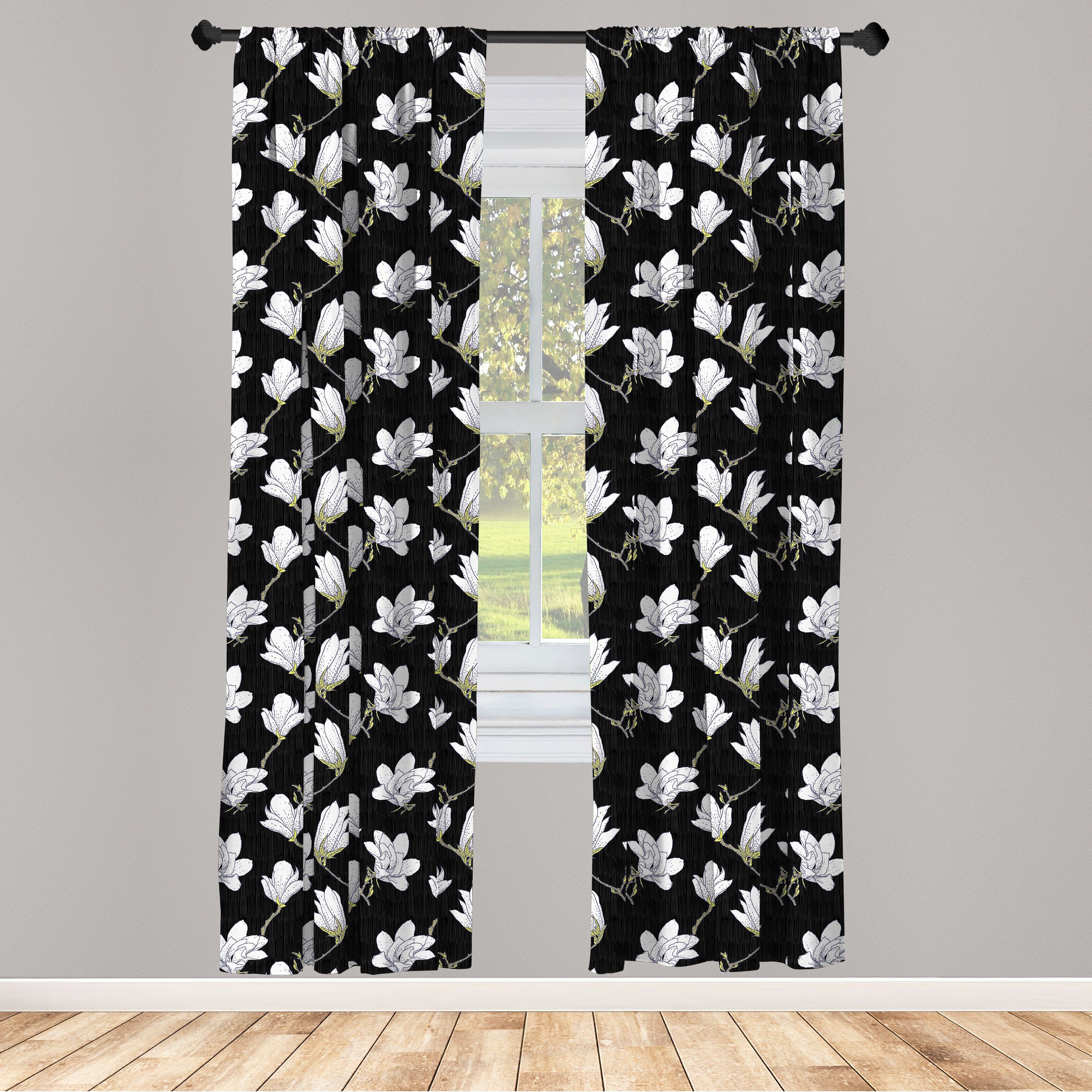 Gardine Vorhang für Wohnzimmer Schlafzimmer Dekor, Abakuhaus, Microfaser, Magnolie Landschaft Blumen