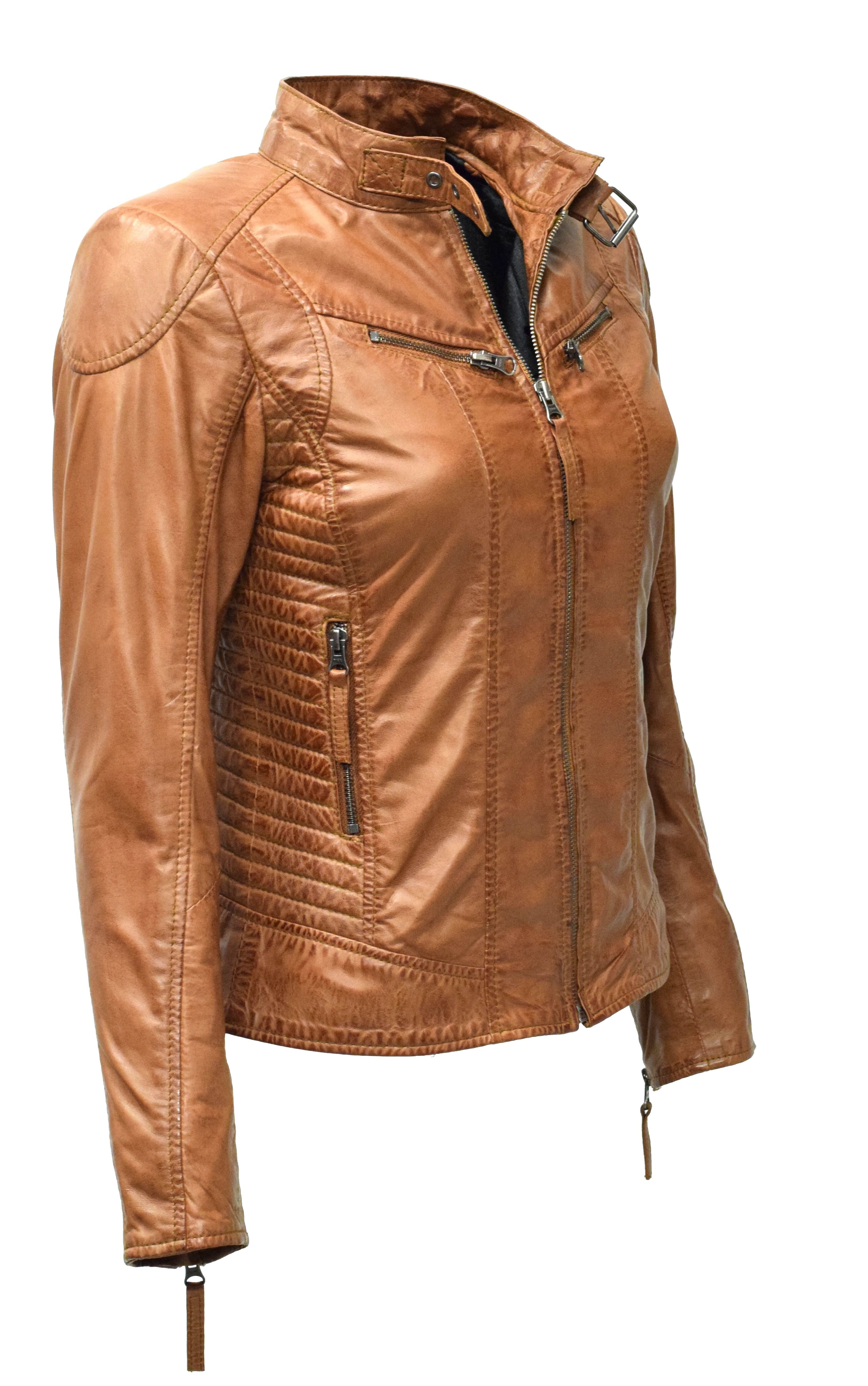 Zimmert Leather Lederjacke Frida washed Lammnappa Leder, Cognac, Schwarz, Braun, Beere, Rot