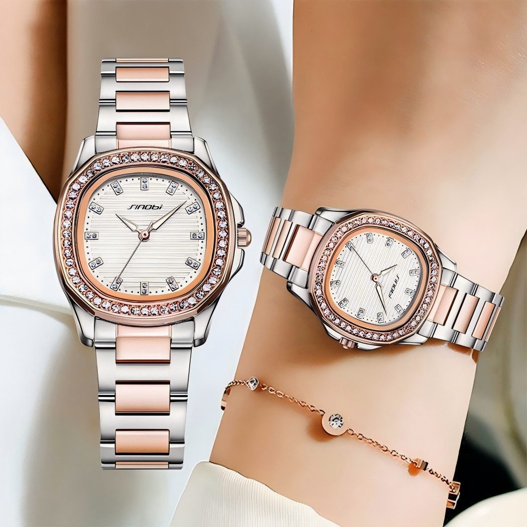 ibettertec Quarzuhr Quarzuhr, Armbanduhr Damenuhr, (Multifunktionsuhr Armbanduhr, Chronograph Damenuhr Glassteine, ideal auch als Geschenk)