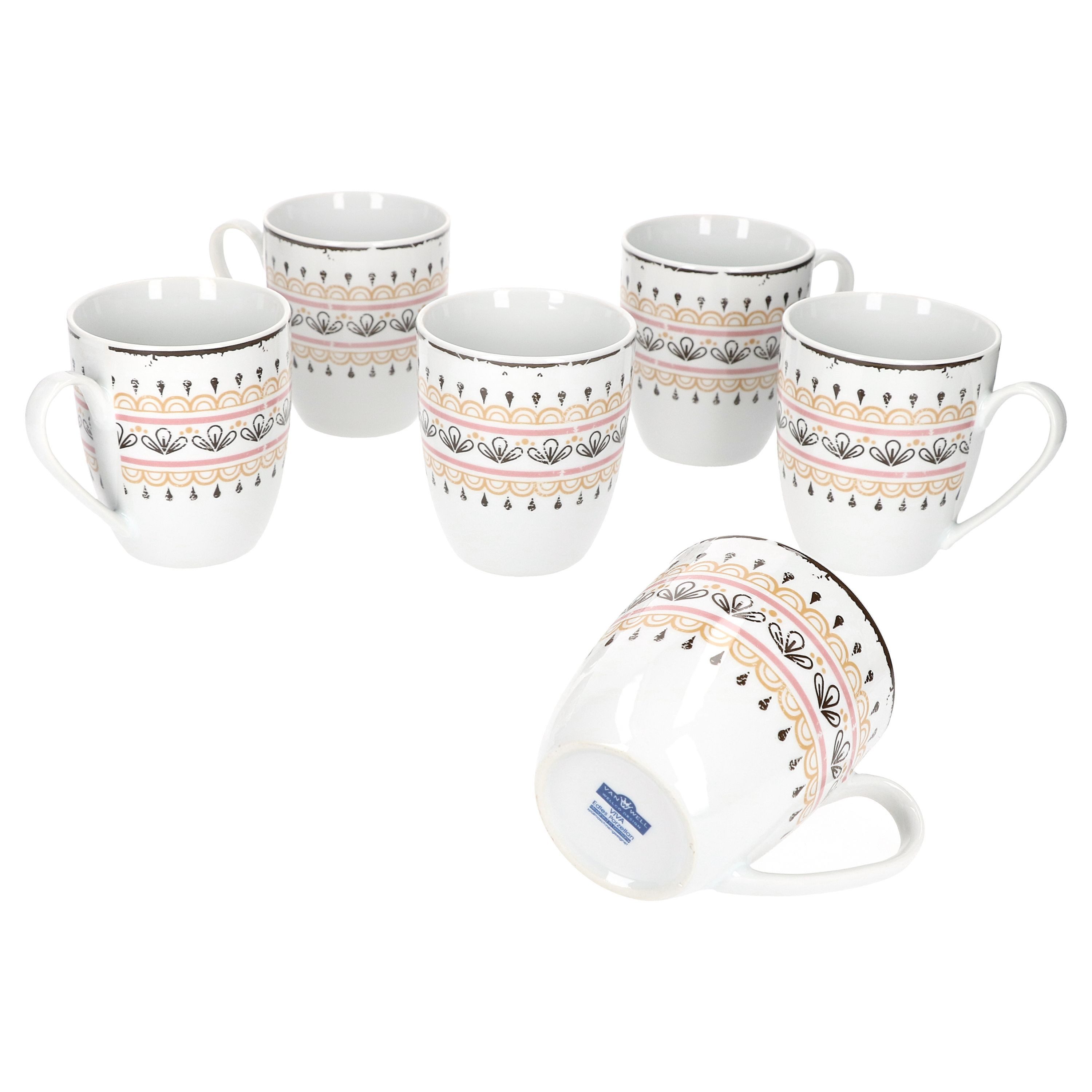 van Well Becher Van Well Viva 6tlg. Kaffeebecher-Set für 6 Personen Kaffeetasse Tasse, Porzellan