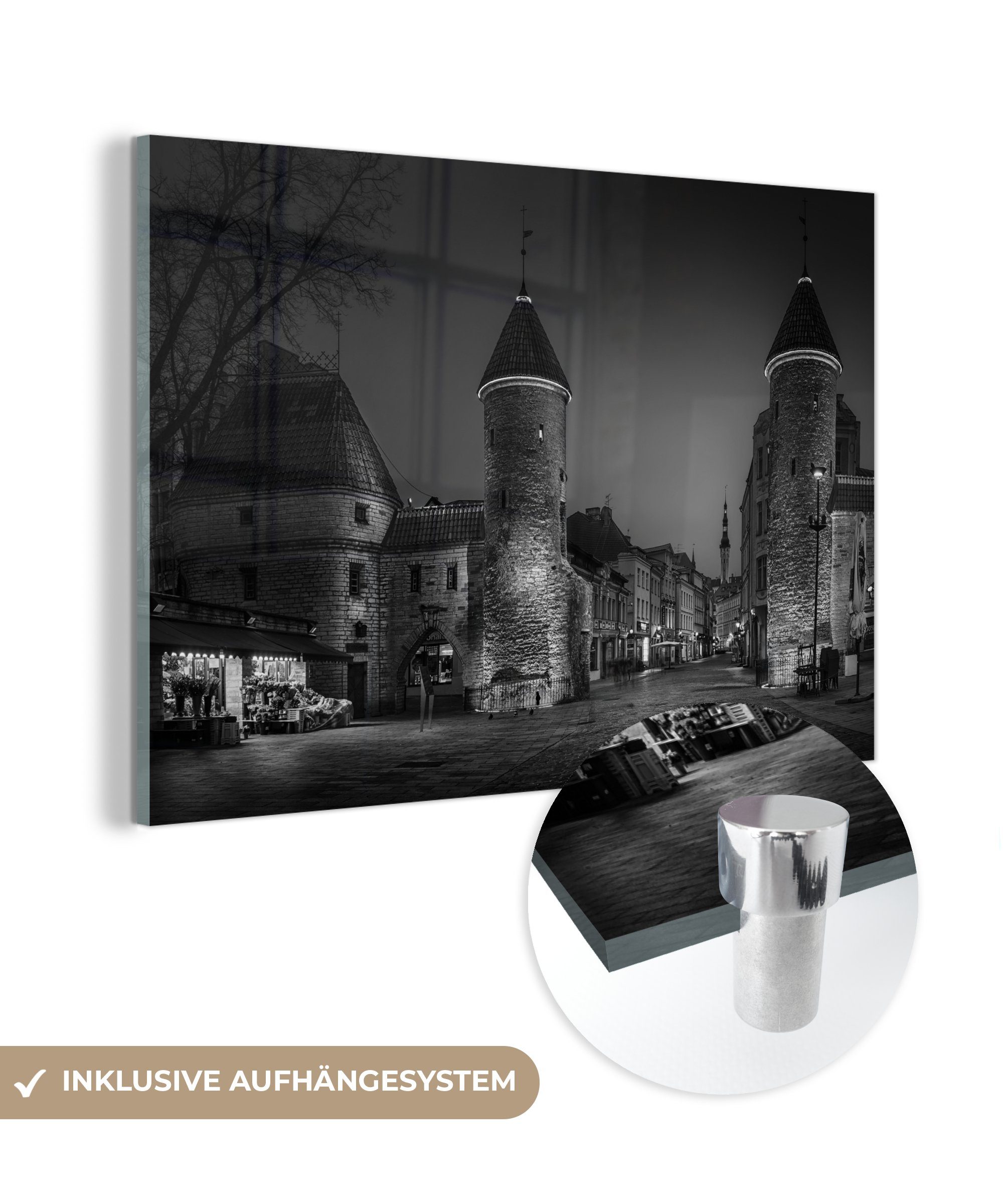 MuchoWow Acrylglasbild Estland - Hafen - Schwarz - Weiß, (1 St), Acrylglasbilder Wohnzimmer & Schlafzimmer