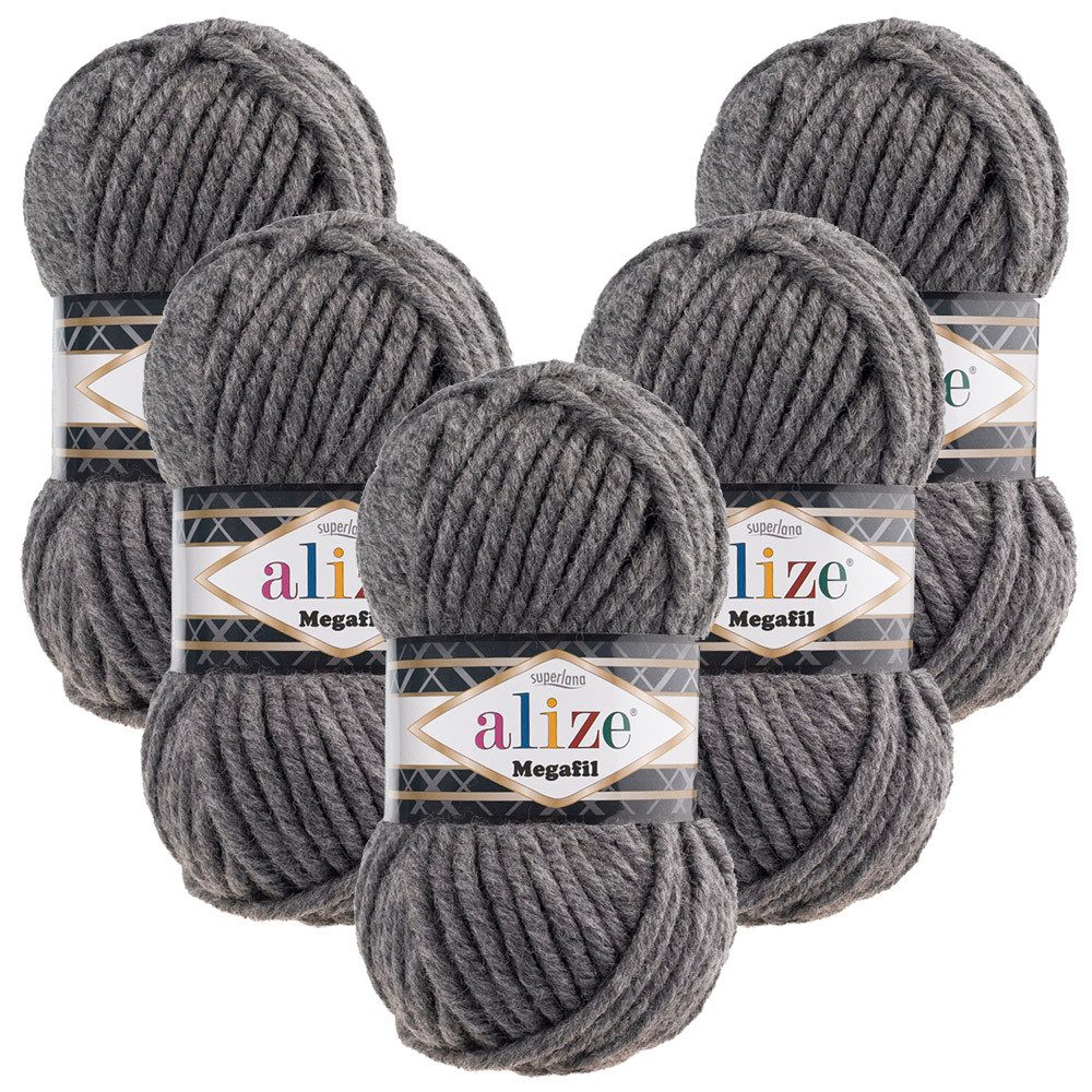 Alize 5 x ALIZE Superlana Megafil Häkelwolle, 55 m, Super Bulky,Handstrickgarn,Häkeln
