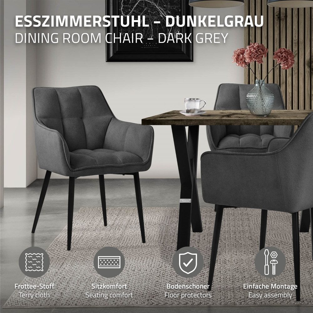 ML-DESIGN Polsterstuhl Esszimmerstuhl mit dickem gepolsterter Sitz Rücken- und Armlehnen (2 St), Wohnzimmerstuhl aus Frotteestoff Dunkelgrau Loungesessel Küchen – Bild 2 von 5