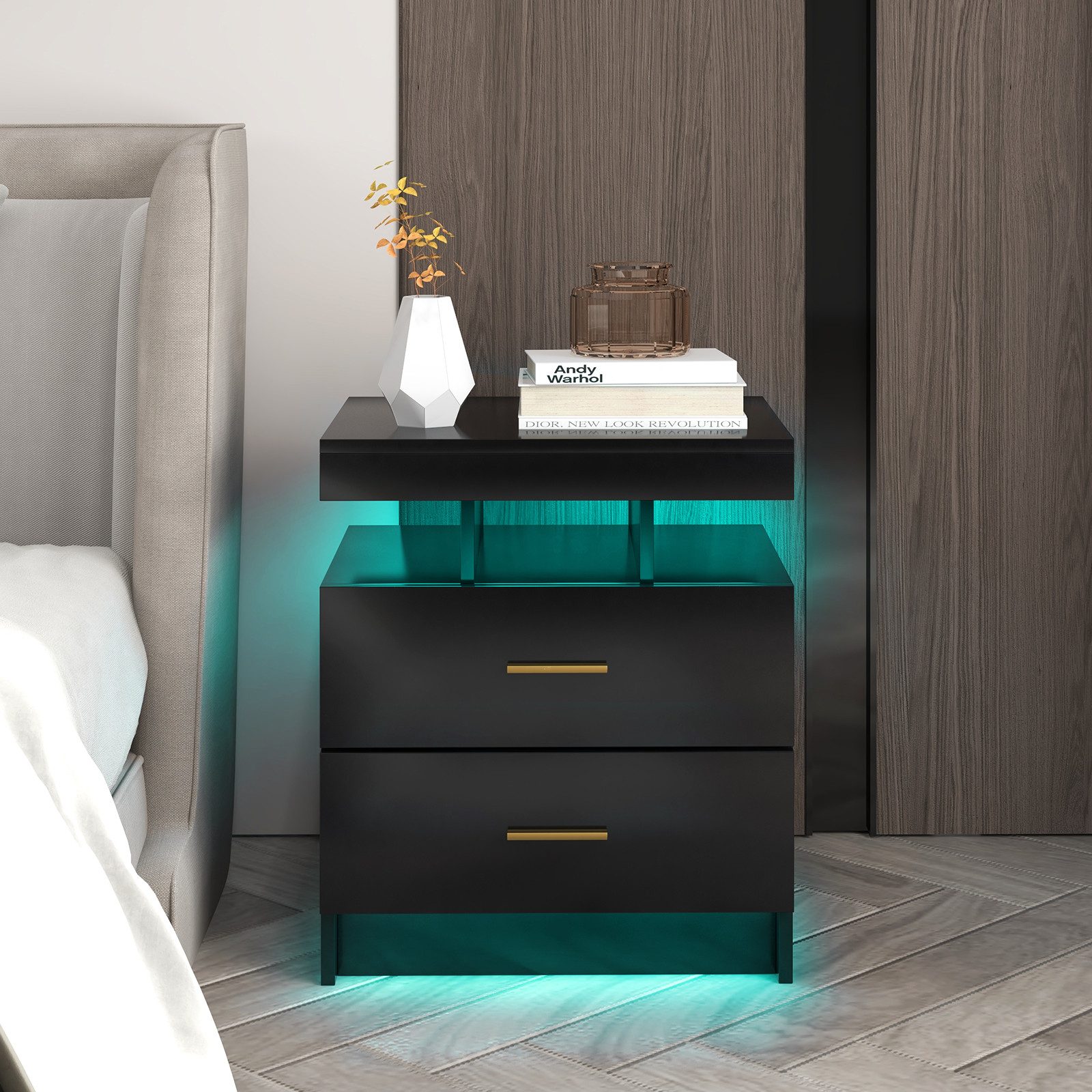 KOMFOTTEU Nachttisch, mit LED-Beleuchtung, 50 x günstig online kaufen