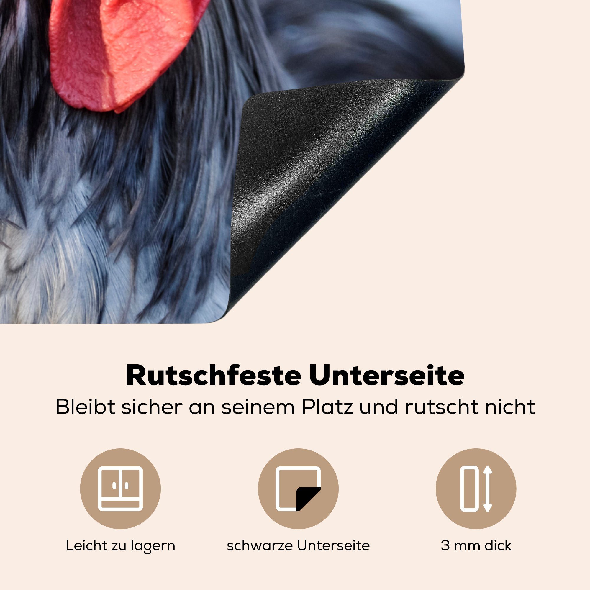 Arbeitsplatte tlg), küche Vinyl, dem für Roter Kopf auf Ceranfeldabdeckung, dieses Hahns, cm, 78x78 Herdblende-/Abdeckplatte Hahnkamm (1 MuchoWow