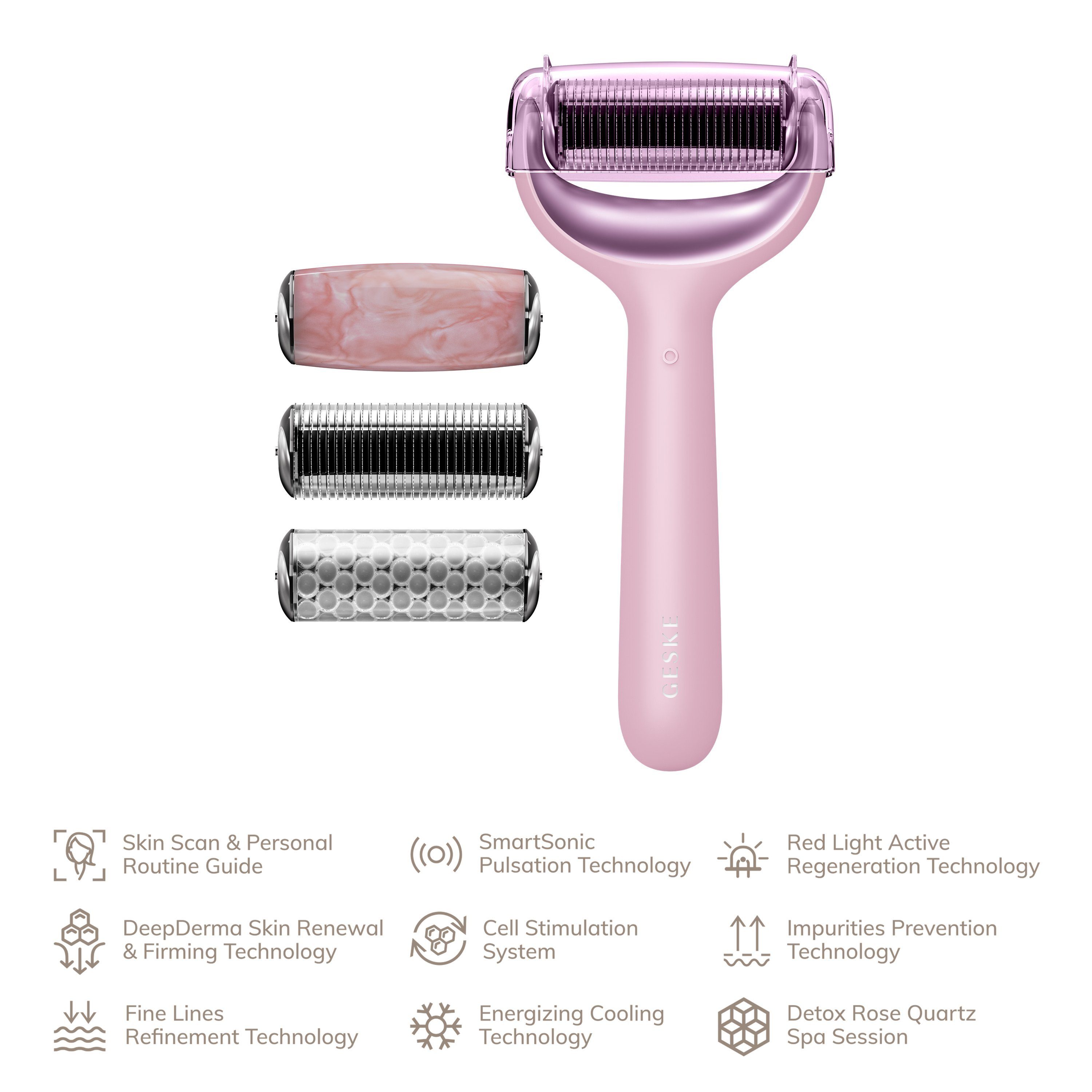 GESKE German Beauty Tech Micro-Needling Du Mit Roller (Gerät Hautpflegeroutine. APP Gerät Face kostenloser personalisierte 1, erhältst Pink 9 5-tlg., deine Device), Body & (SmartAppGuided App der USB-Ladekabel), MicroNeedle in inkl. SmartAppGuided™ & GESKE Packung