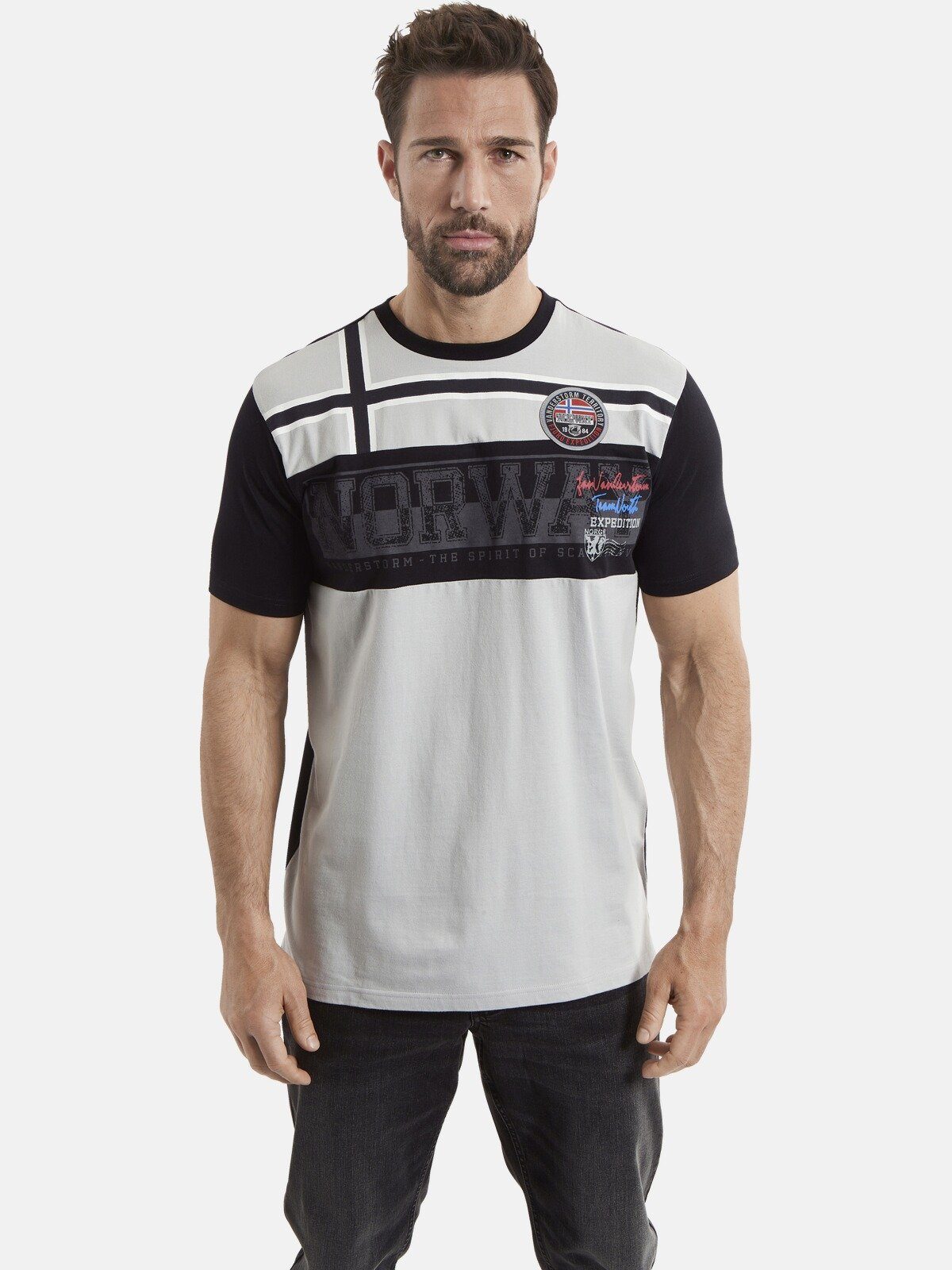Top-Online-Shop Jan Vanderstorm T-Shirt Kontrastfarbe Rücken in RUNEAS