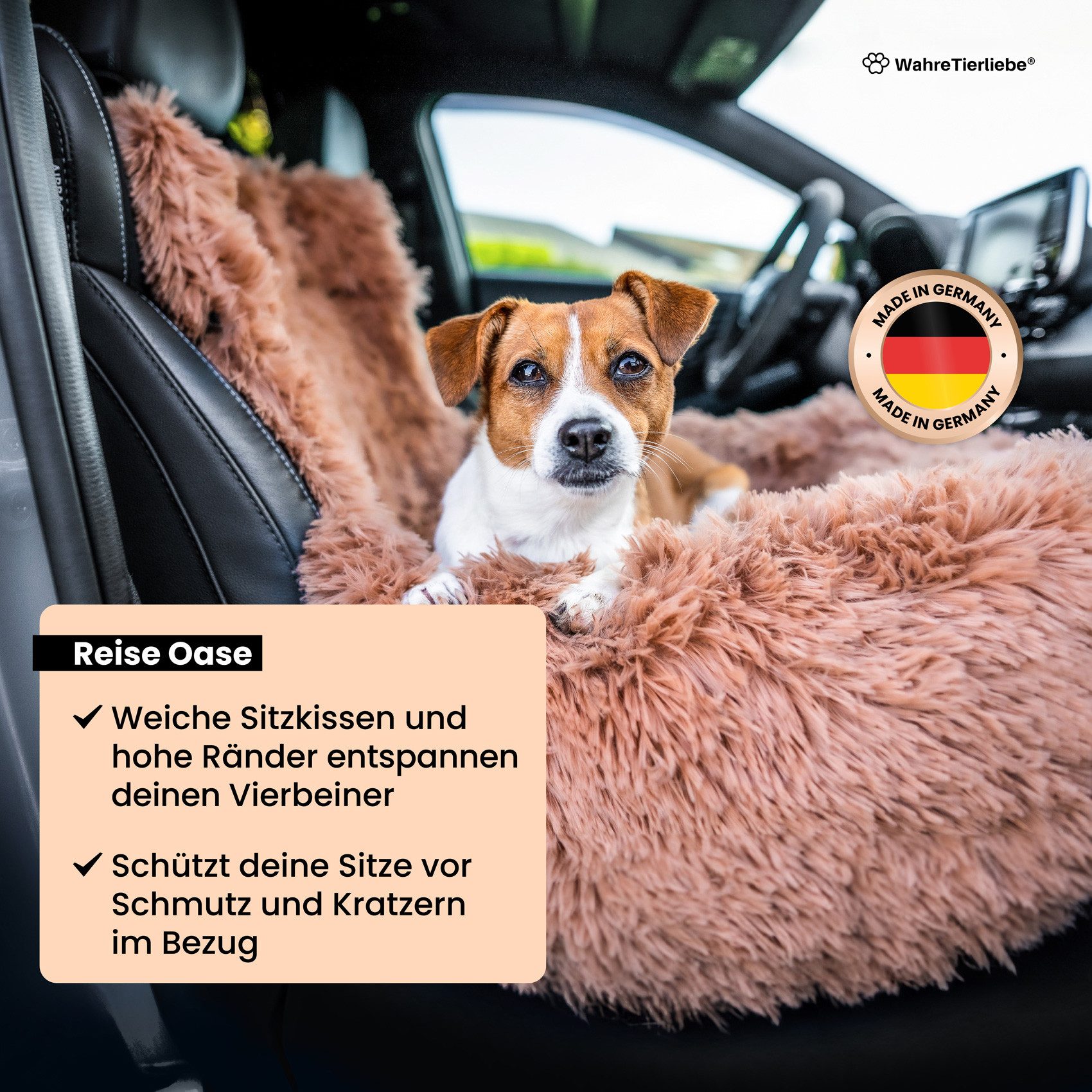 Wahre Tierliebe Hunde-Autositz Premium Hunde Autositz Fluffy - Inkl. Sicherheitsgurt, verschiedene Größen und verschiedene Farben – Bild 4 von 5
