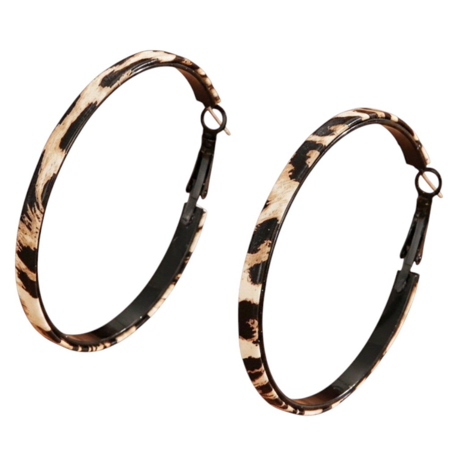 KARMA Paar Creolen Leo rund 5 cm Braun Schwarz Leoparden Muster (1-tlg., Damen Damenschmuck Leoparden-Print Ohrringe), Leoohrringe modern Damenohrringe