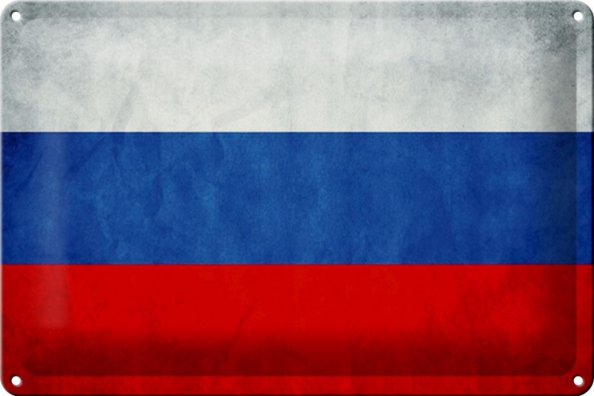Femer GmbH Metallschild Flagge 30x20cm Russland Fahne Russia Flag, (1 St), gewölbte Oberfläche, abgerundete Ecken, umgeschlagene Kanten