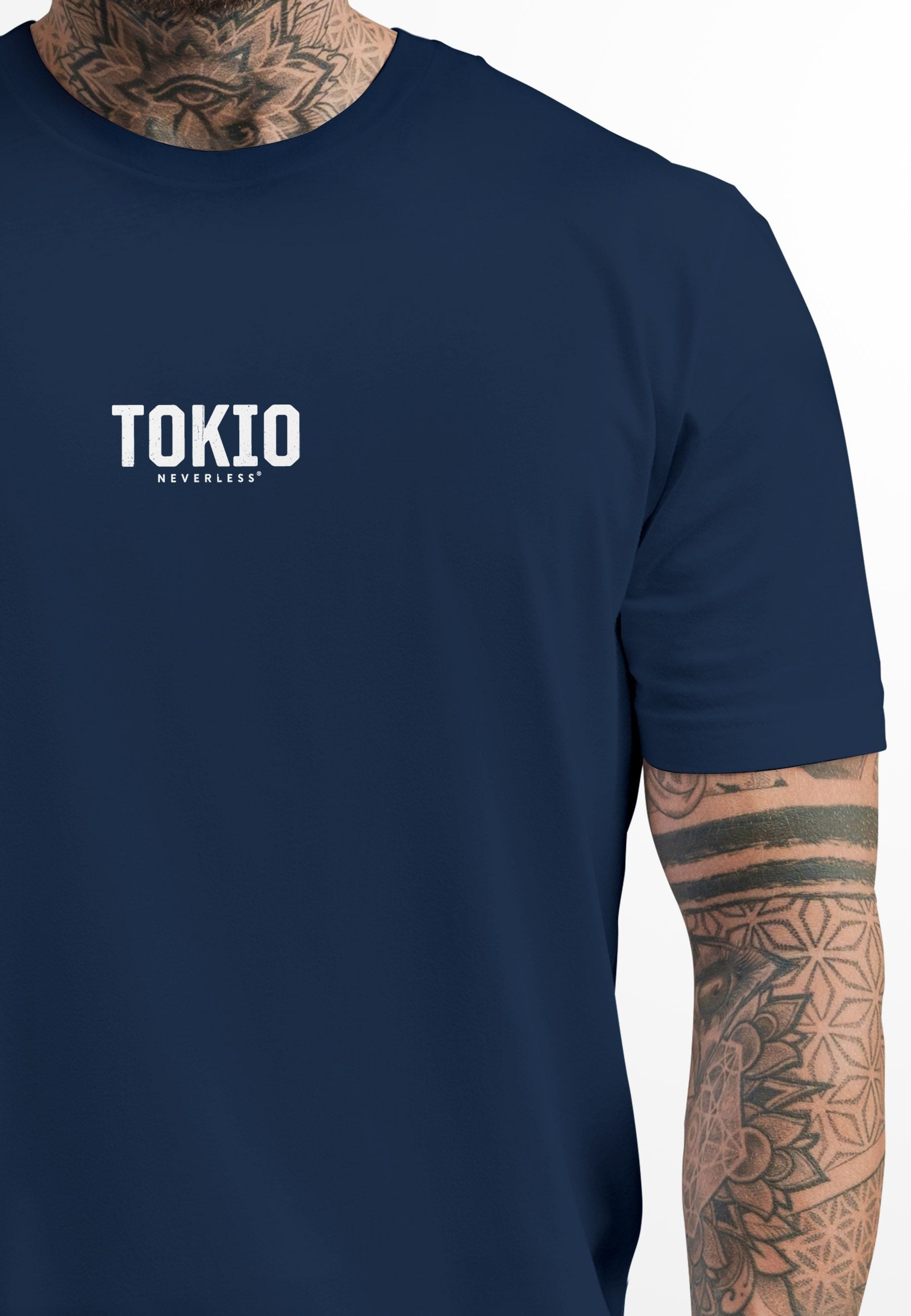 Neverless Print-Shirt Herren T-Shirt Backprint Tokyo Japan Japanische Schriftzeichen Grafik mit Print